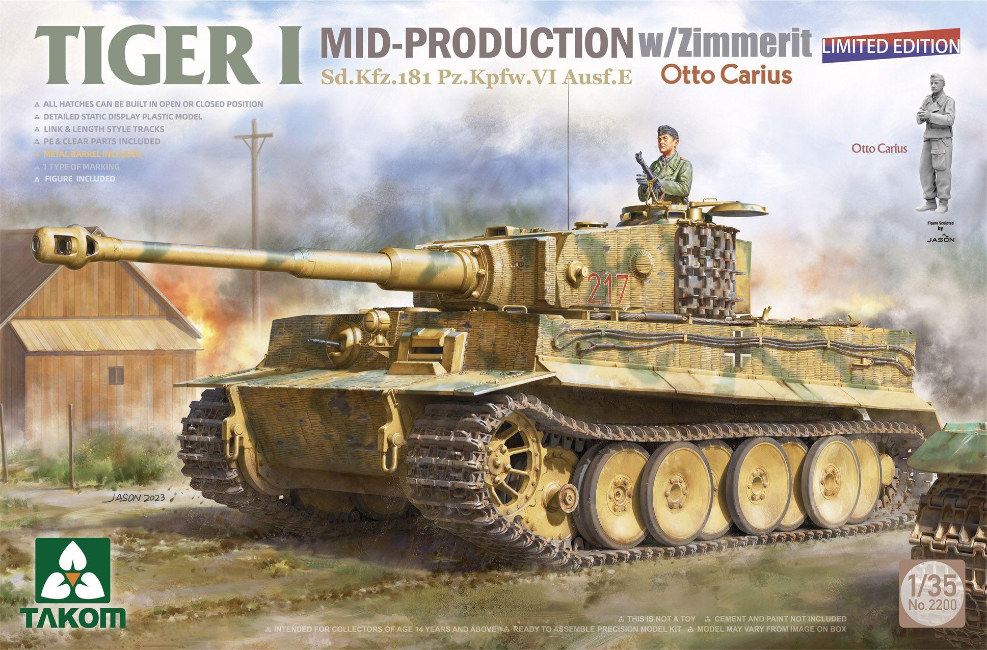 Сборная модель танка TIGER I MID-PRODUCTION w/ZIMMERIT Sd.Kfz.181 Pz.Kpfw.VI Ausf.E Otto Carius (Limited edition) 2200, масштаб 1/35