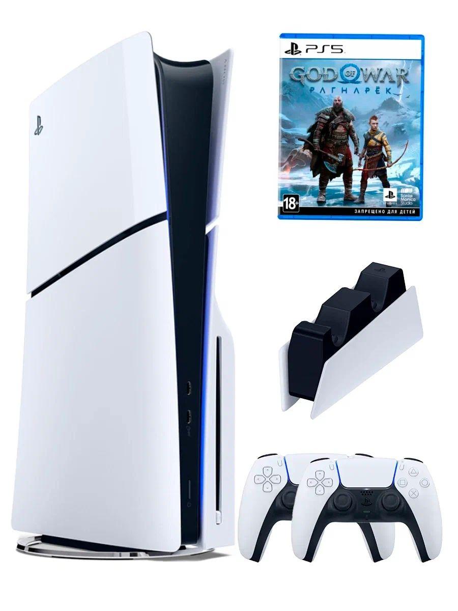 PS5 (ПС5) Игровая приставка Sony PlayStation 5 Slim +2-й геймпад(белый)+зарядное+игра God of War, 1000ГБ