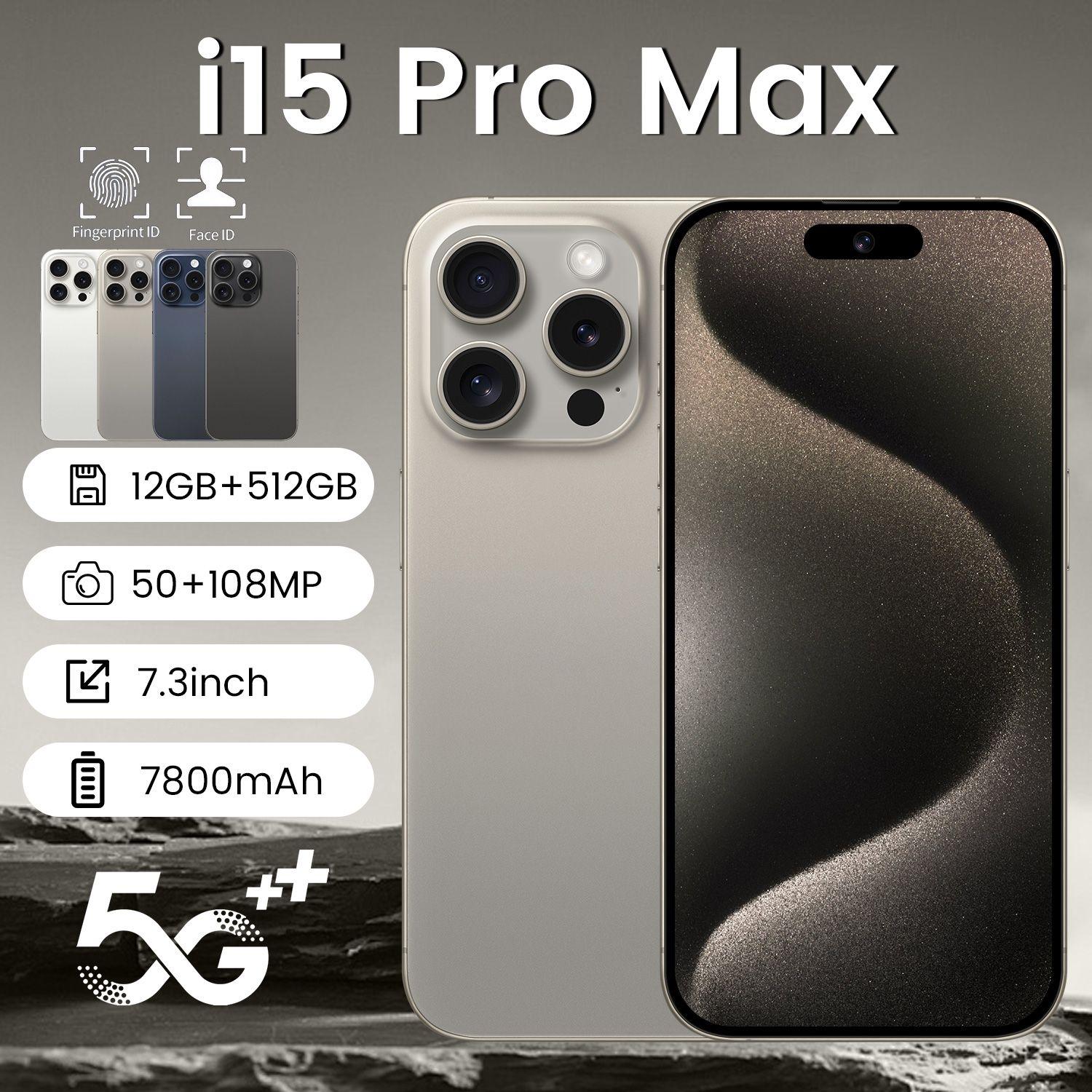 Astarry Смартфон i 15 Pro Max 10 ядер (2 ГГц), 2 SIM, In-cell, 3040x1440, 90 Ггц, камера 50Мп+3 Мп, селфи-камера 5Мп, NFC, 5G, GPS, 7800 мАч Global 12/512 ГБ, серый