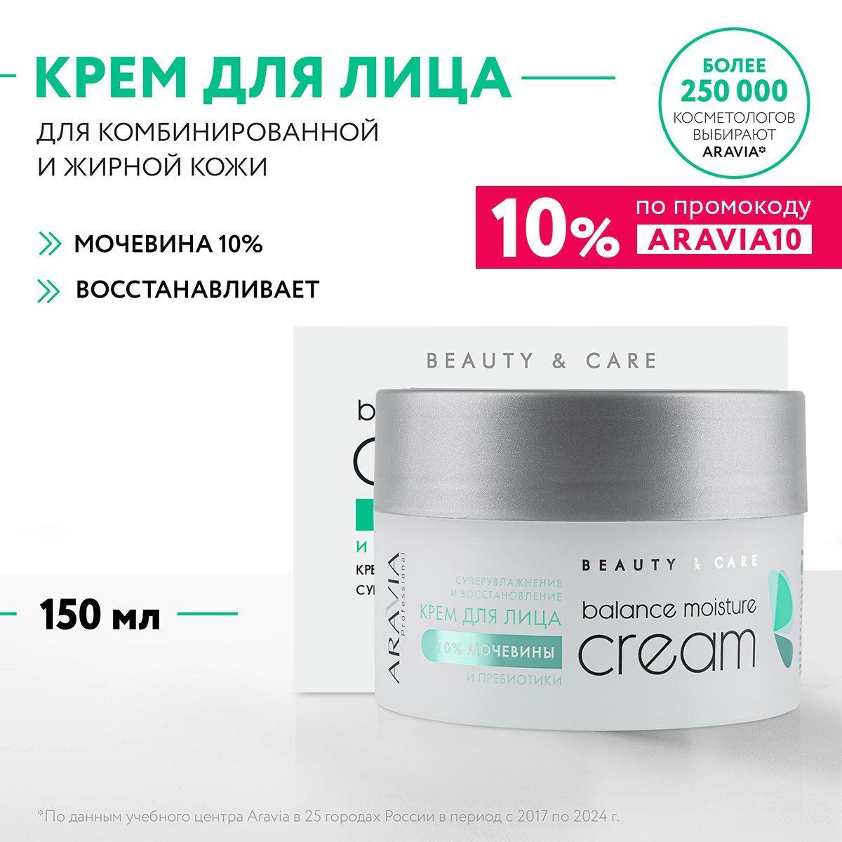 ARAVIA Professional Крем для лица суперувлажнение и восстановление с мочевиной 10% и пребиотиками, 150 мл