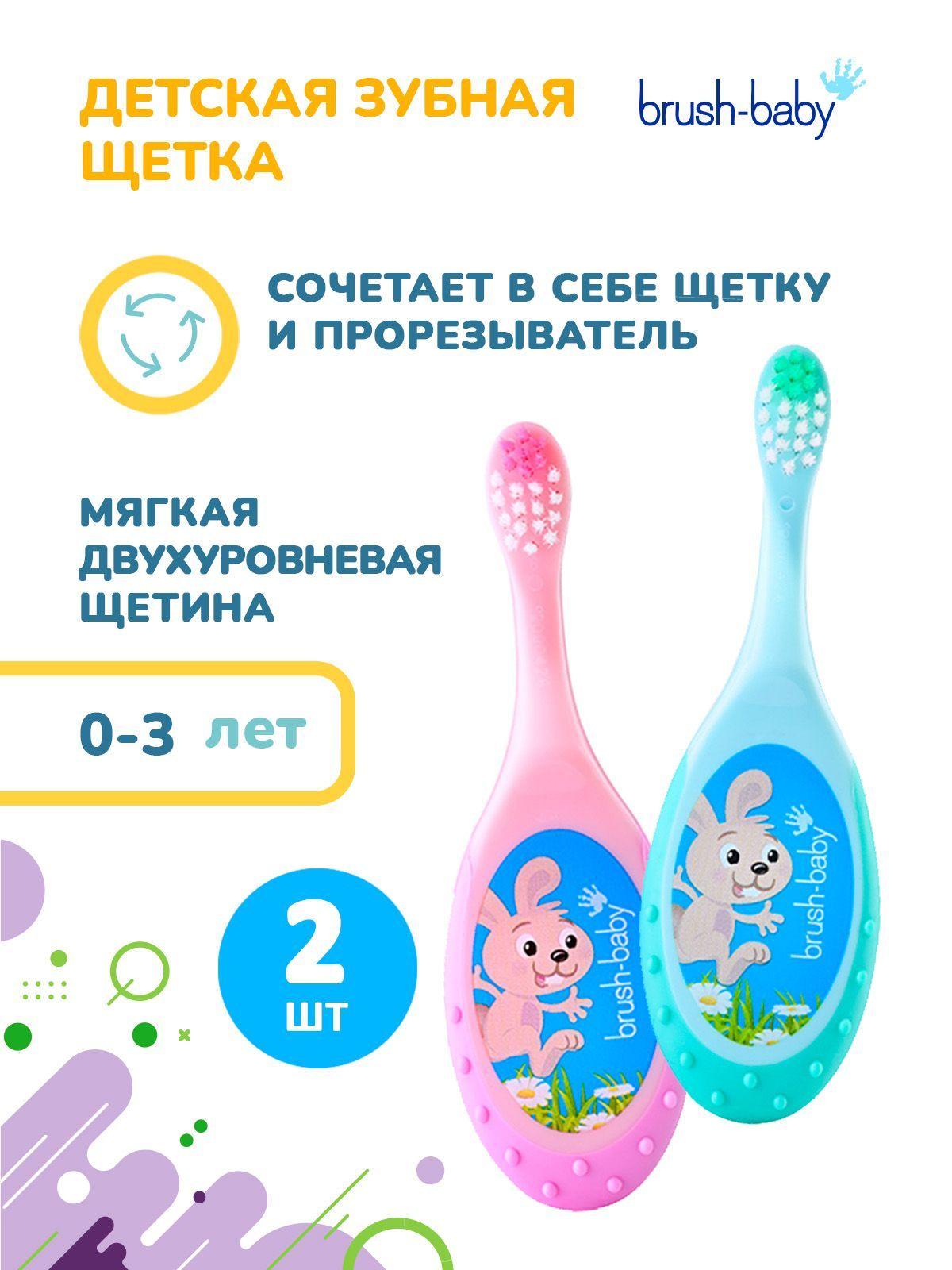 Зубная щетка Brush-Baby FlossBrush, 0-3 года, 2 шт, бирюзовая+розовая