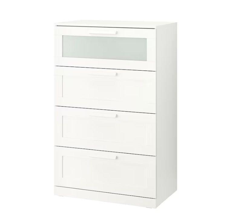 Комод с 4 ящиками IKEA BRIMNES/ ИКЕА БРИМНЕС, матовое стекло, 78x124, белый