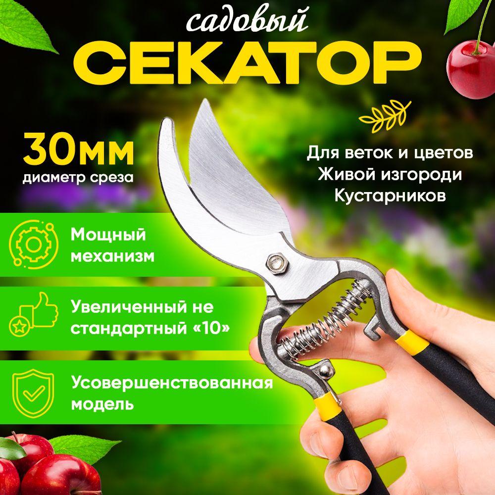 Секатор садовый профессиональный с фиксатором / с лезвиями из закаленной стали , Сучкорез для сырой и сухой древесины / Секатор для обрезки веток, цветов, кустов и деревьев