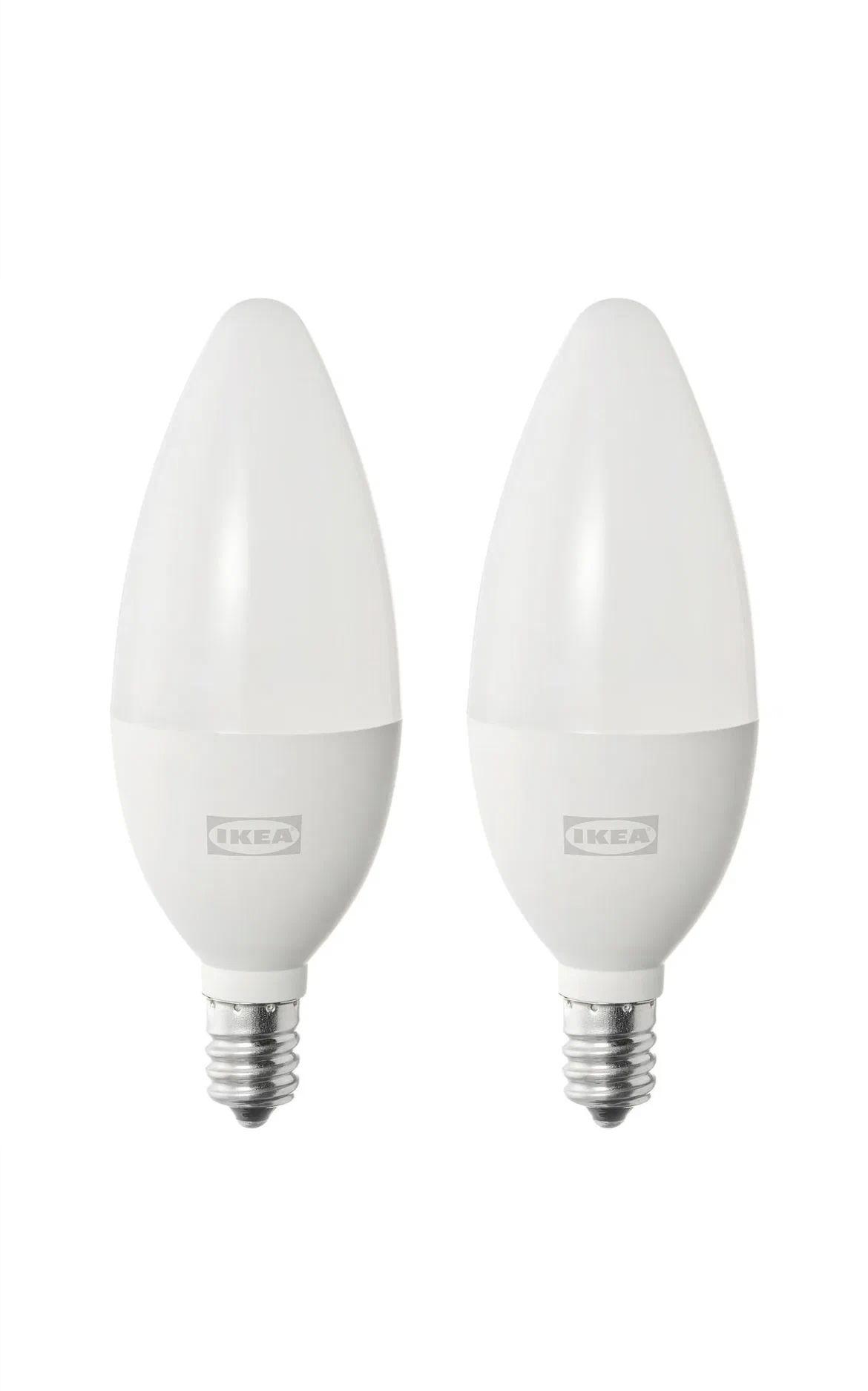 LED лампочка IKEA Solhetta, теплый белый свет, E14, 3.4 Вт, 2 шт.