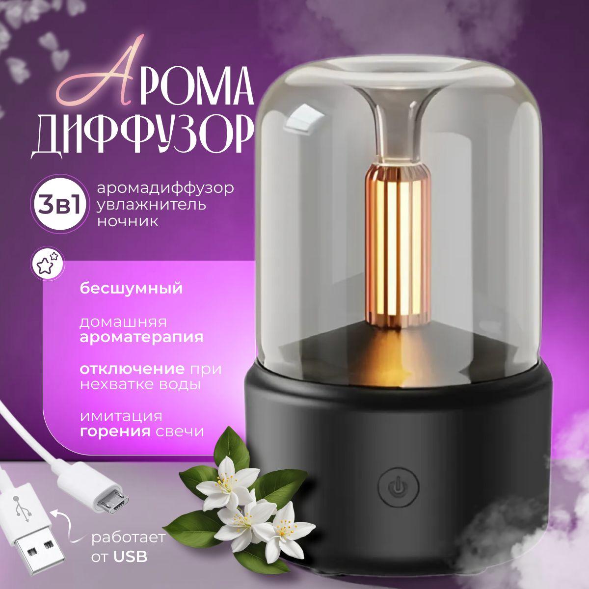 iaa AROMA Аромадиффузор ультразвуковой Увлажнитель воздуха с функцией ароматизации для дома и помещений, черный / Аромадиффузор, ночник, увлажнитель, черный