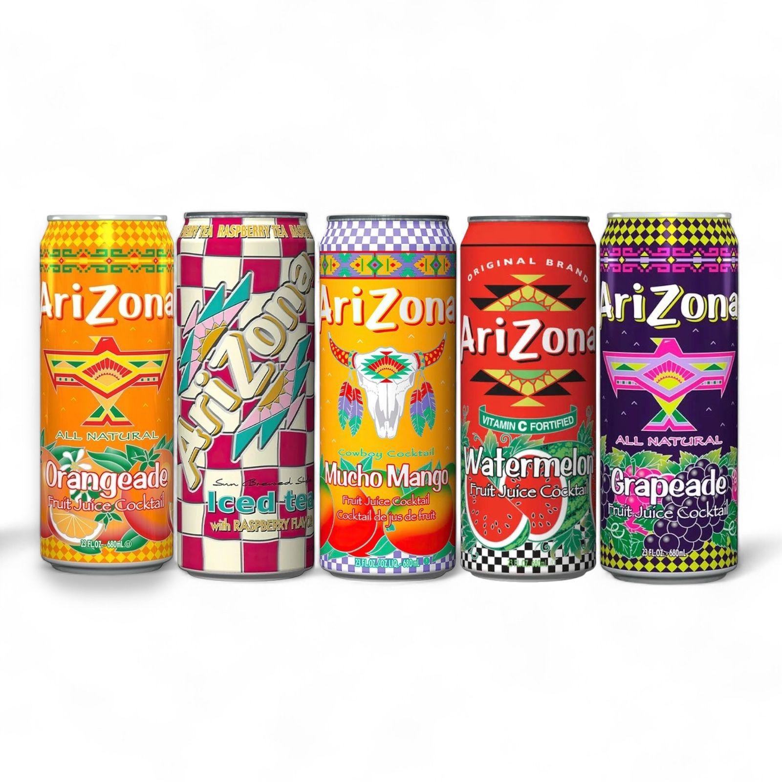 Холодный чай Arizona набор ассорти: Raspberry, Mango, Watermelon , Orangeade, Grepead (Аризона) 0.680 л * 5шт, США