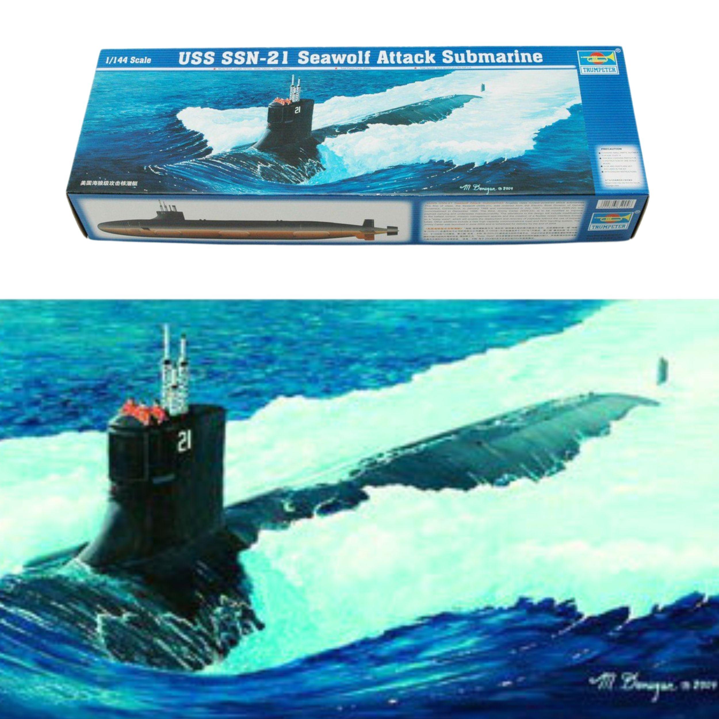 Сборная модель американской атомной подводной лодки-истребителя 1/144 Trumpeter 05904 USS Sea Wolf SSN-21 Attack Submarine Modern US