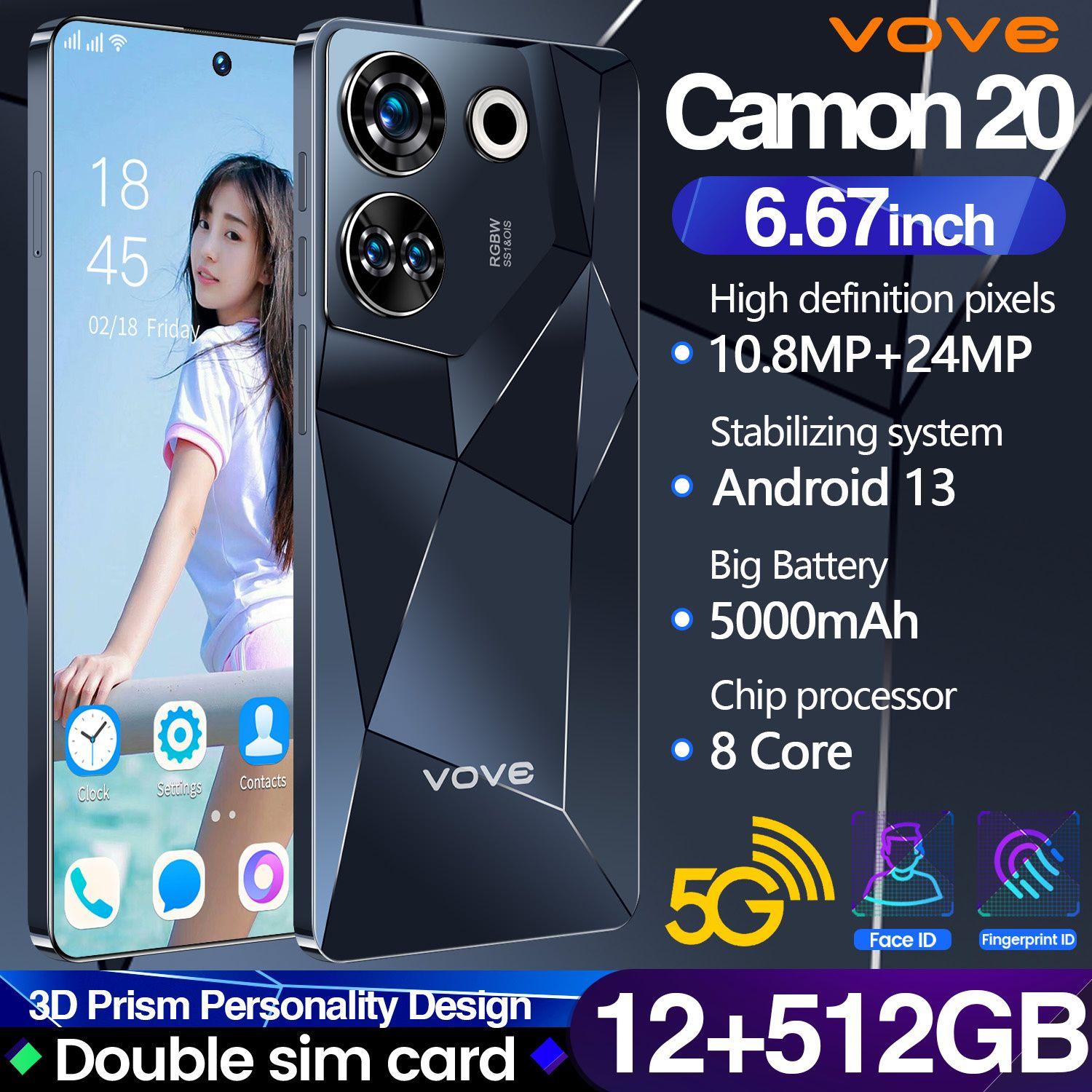 Смартфон Ультра тонкий новый мобильный телефон Camon 20 Dual SIM Dual Standby Smartphone Ультра низкая цена Музыкальный мобильный телефон Игровой мобильный телефон HP Большая память Большой аккумулятор Импортный чип Экстремальная производительность Фирменный мобил EU 16/256 ГБ, черный матовый, черный