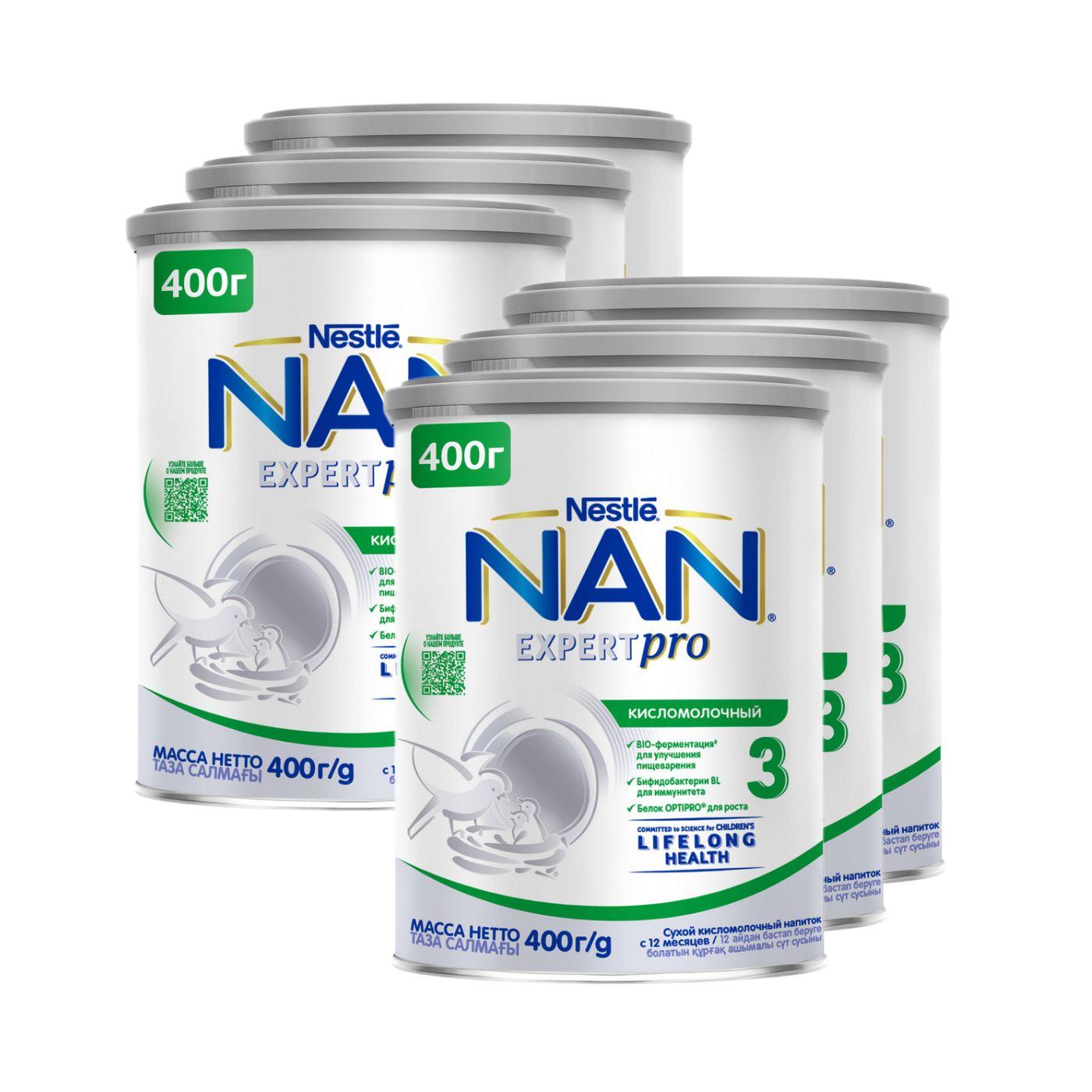 Молочко детское Nestle NAN 3 ExpertPro, кисломолочный, с 12 месяцев, 400 г 6 шт