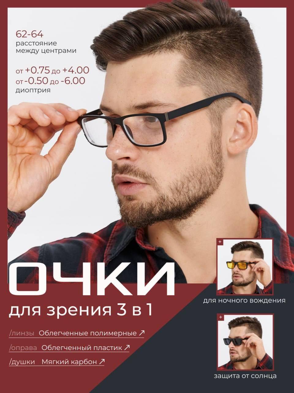 Готовые очки для зрения с диоптриями RALPH Coral -4.00 корригирующие для чтения с магнитными насадками антифары и солнцезащитные 19