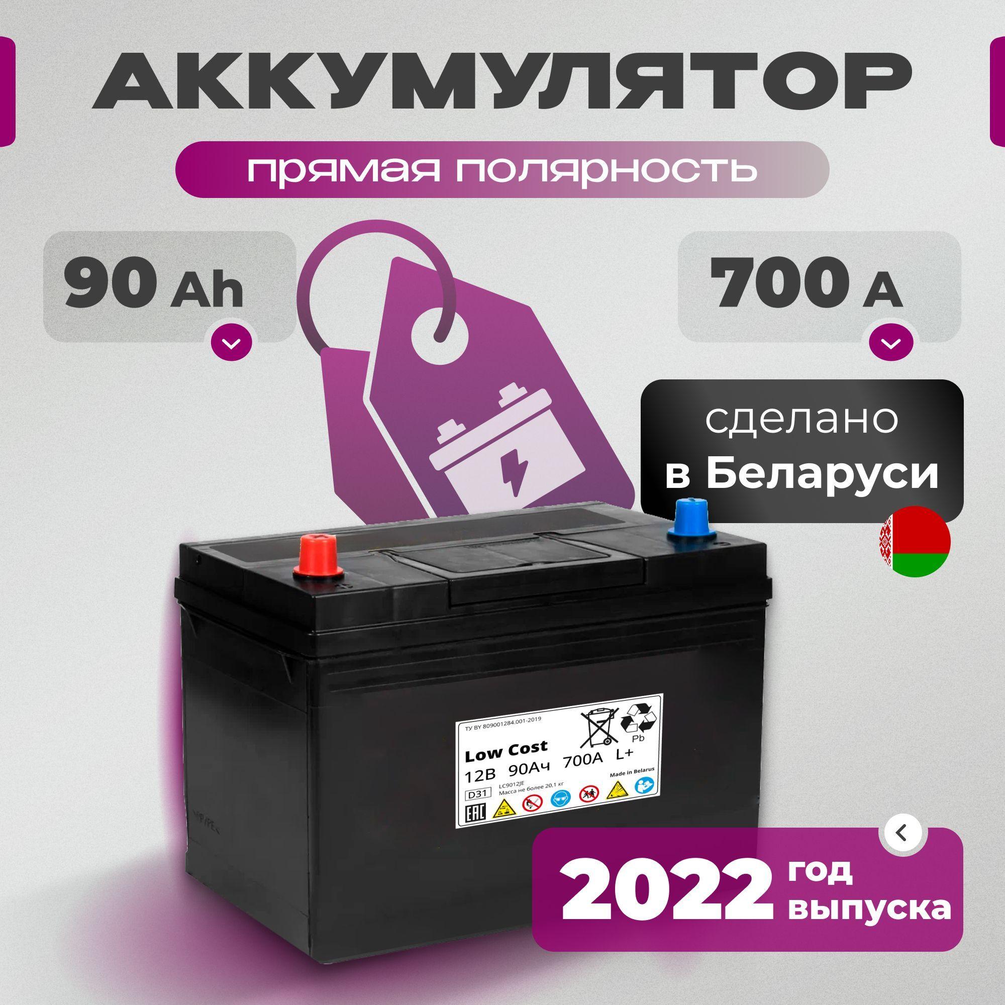 Аккумулятор автомобильный 90 Ah 12v LOW COST Asia 90 Ah 700 А L+ прямая полярность 303х175х228 стартерный акб для автомобиля, машины