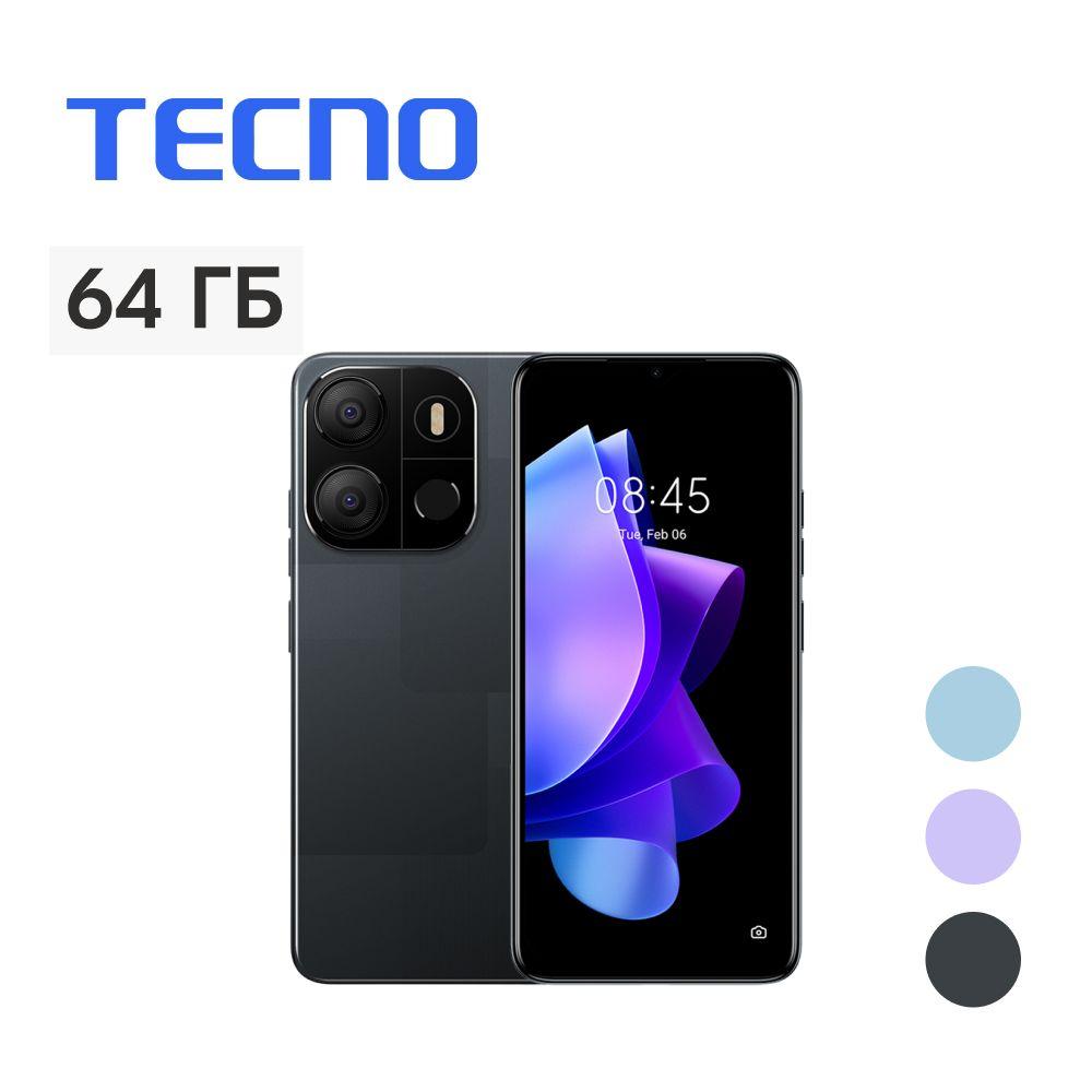 Tecno Смартфон POP 7+SIM-карта МегаФон 2/64 ГБ, черный