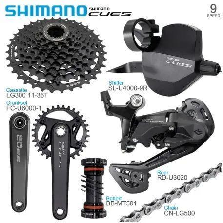 Комплект трансмиссии Shimano Cues 4000 9ск (шатуны 32T, каретка, кассета 36-11T, задний переключатель, манетка, цепь)