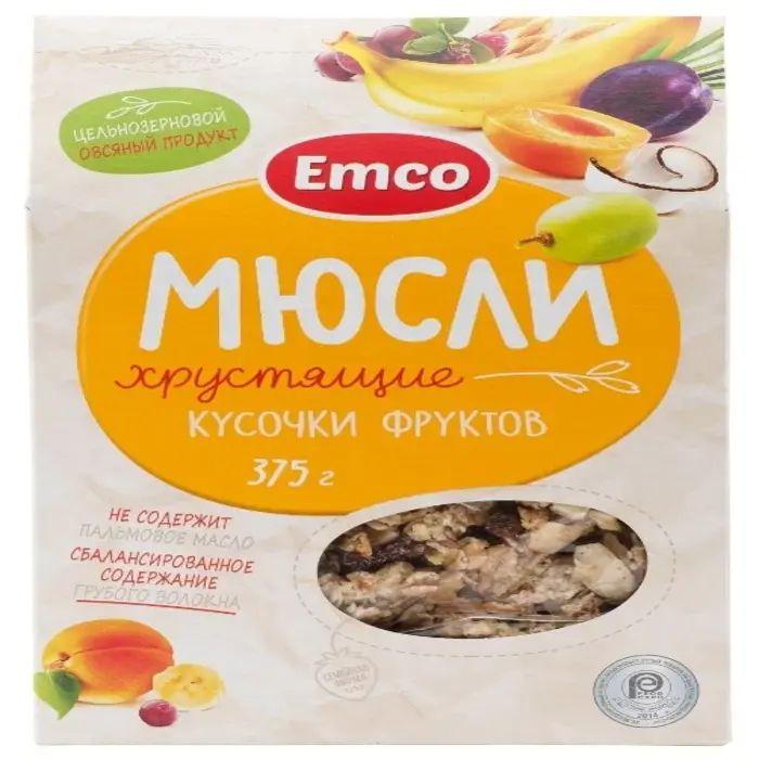 Мюсли хрустящие Emco с кусочками фруктов 375гр*2шт