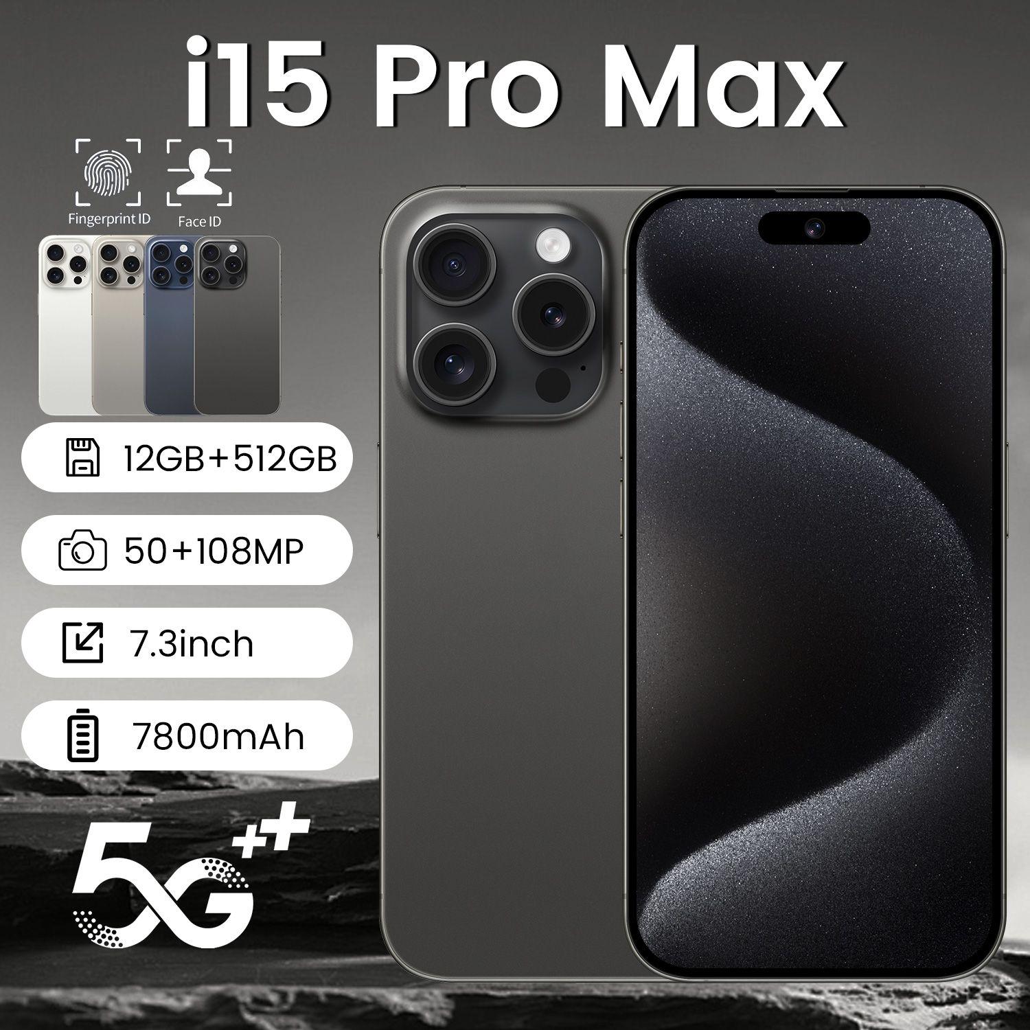 Astarry Смартфон i 15 Pro Max 10 ядер (2 ГГц), 2 SIM, In-cell, 3040x1440, 90 Ггц, камера 50Мп+3 Мп, селфи-камера 5Мп, NFC, 5G, GPS, 7800 мАч Global 12/512 ГБ, черный