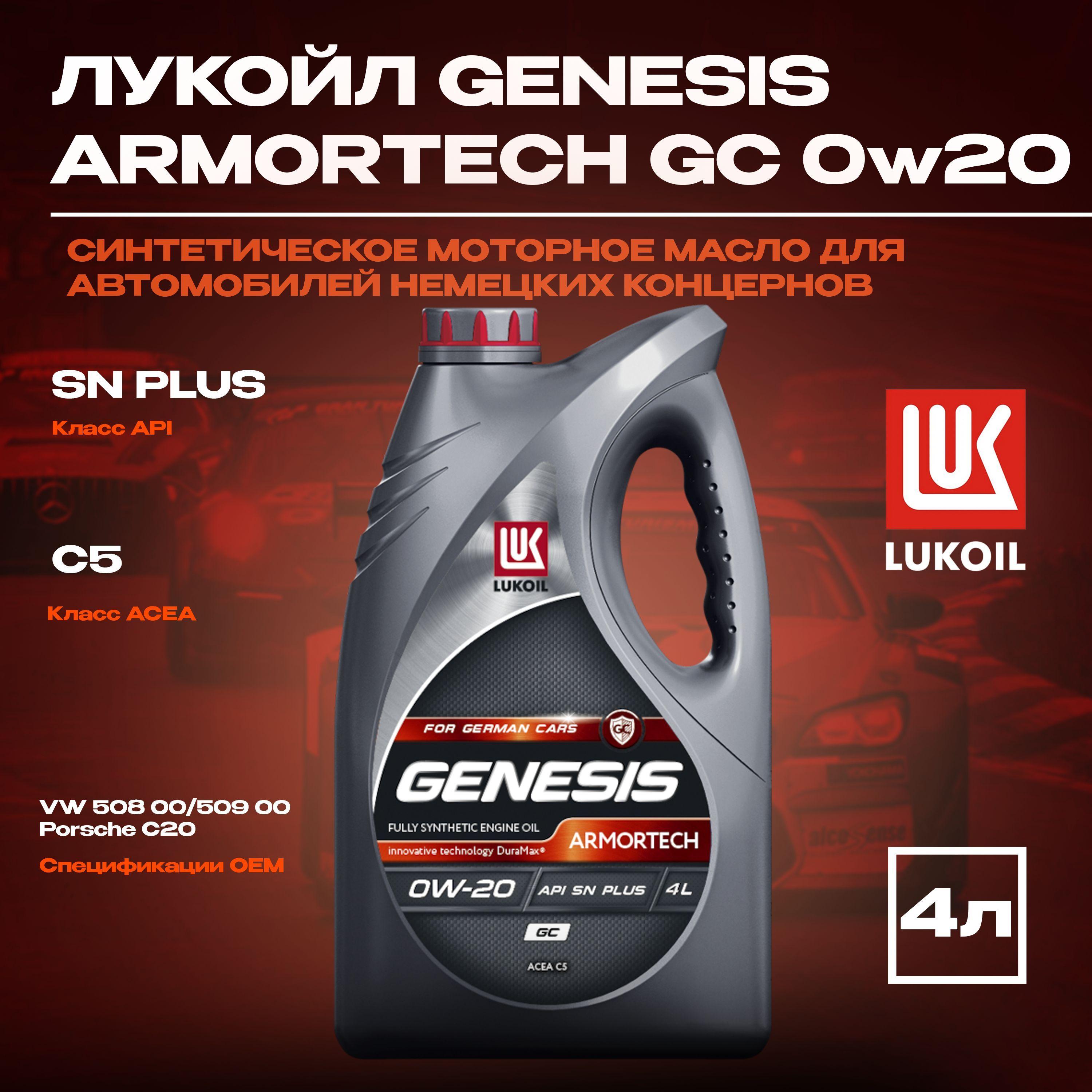 ЛУКОЙЛ (LUKOIL) GENESIS ARMORTECH GC 0W-20 Масло моторное, Синтетическое, 4 л