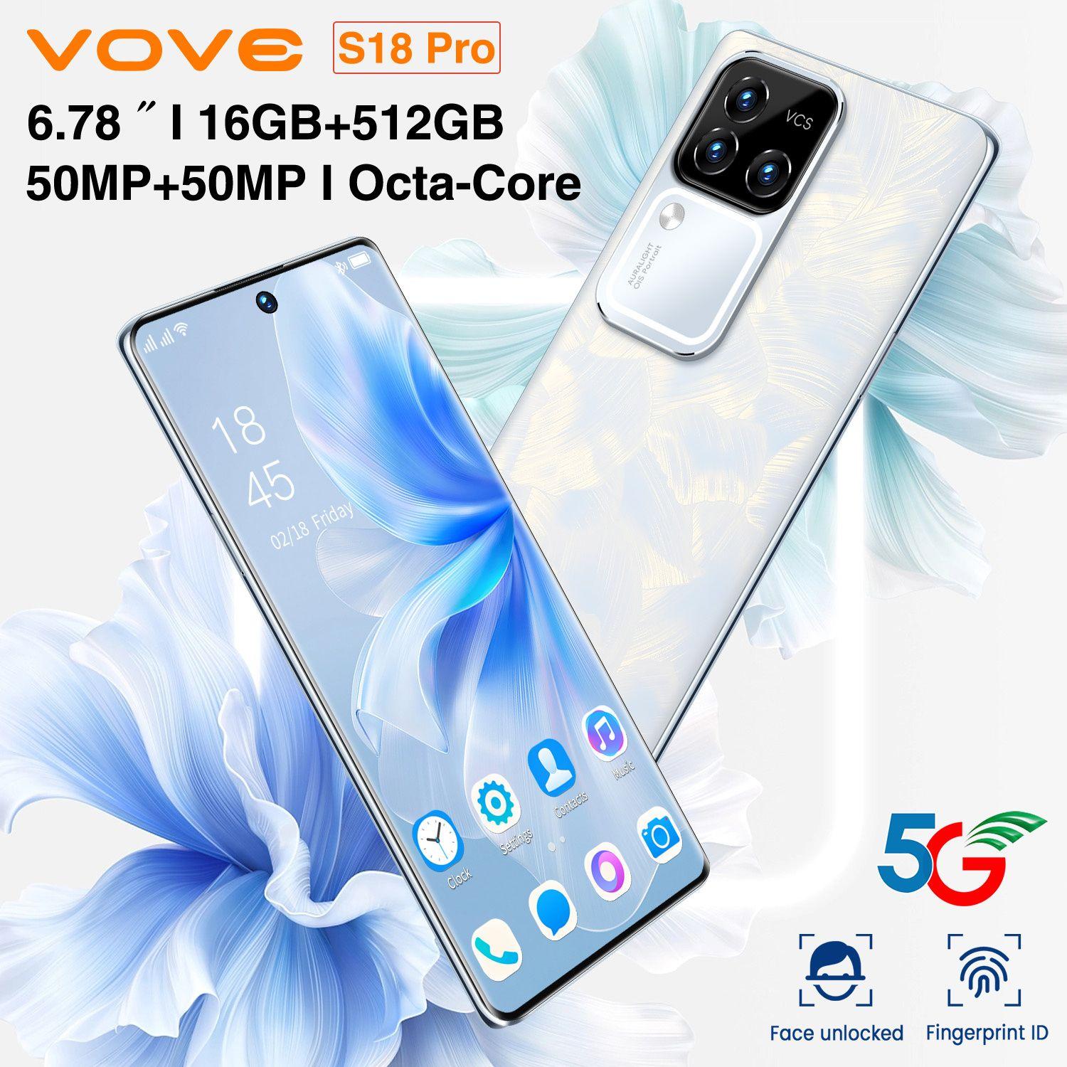 vove Смартфон Смартфон S18Pro, новая низкая цена, тонкий корпус, большой объем памяти, высокий пиксель, длительное время автономной работы, сверхвысокая производительность, android смартфон EU 16/128 ГБ, белый