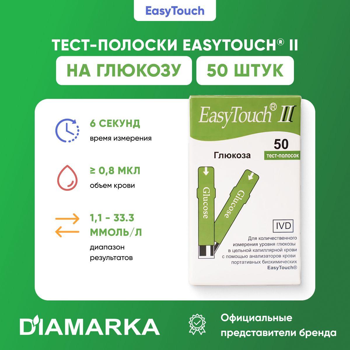 Тест-полоски для анализатора крови EasyTouch на глюкозу, 50 штук