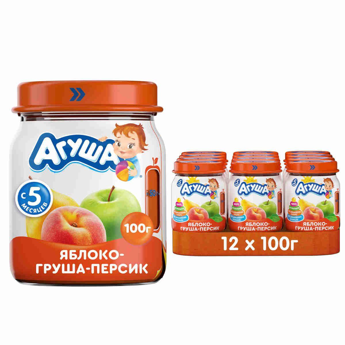 Пюре фруктовое Агуша Яблоко-Груша-Персик 100г с 5 месяцев X12