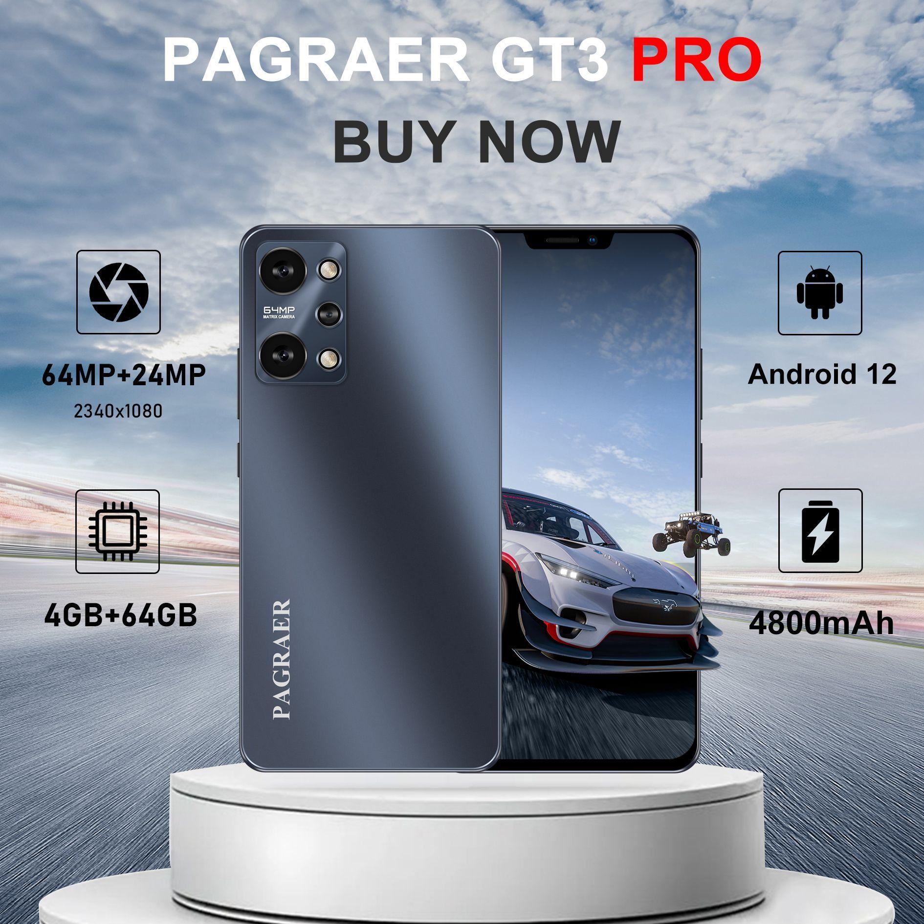 PAGRAER | PAGRAER Смартфон GT3 Pro Смартфон Глобальная русская версия для ЕС, сеть 4G, Wi-FI+GPS+Bluetooth, две SIM-карты, 6,8 дюйма, большой экран высокой четкости, гибкая камера, быстрая зарядка, мощное игровое устройство, аккумулятор большой емкости EU EU 4/64 ГБ, черный