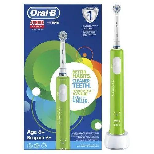 Oral-B Электрическая зубная щетка Детская перезаряжаемая зубная щетка Oral-B Junior Sensi Ultrathin (6+), зеленый