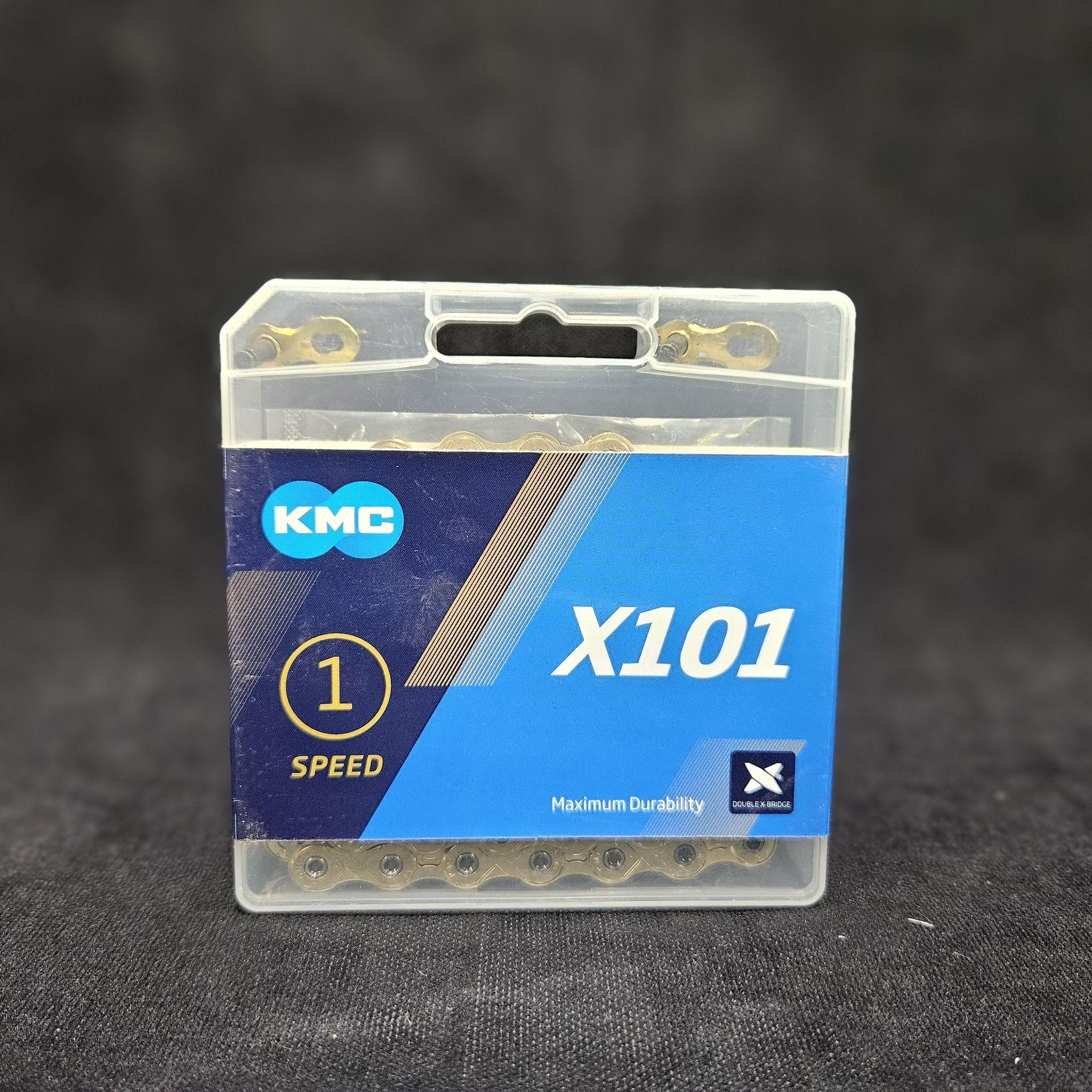 Цепь велосипедная KMC X101 Gold, 1 скорость, 112 звеньев, 1/2"x1/8", с замком