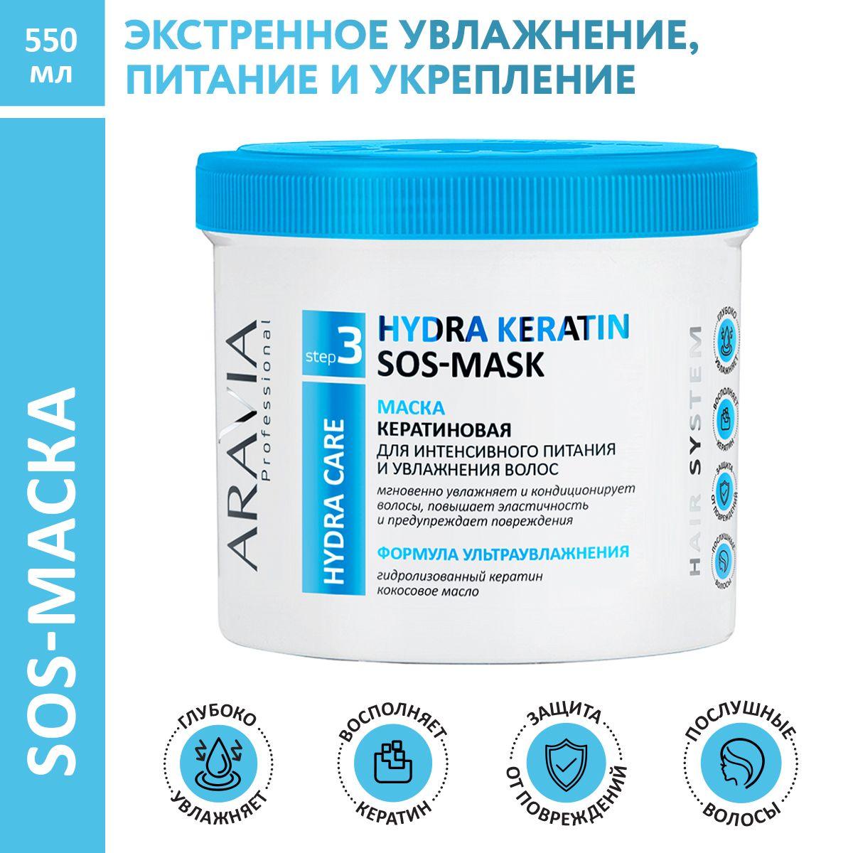 ARAVIA Professional Маска кератиновая для интенсивного питания и увлажнения волос Hydra Keratin SOS-Mask, 550 мл