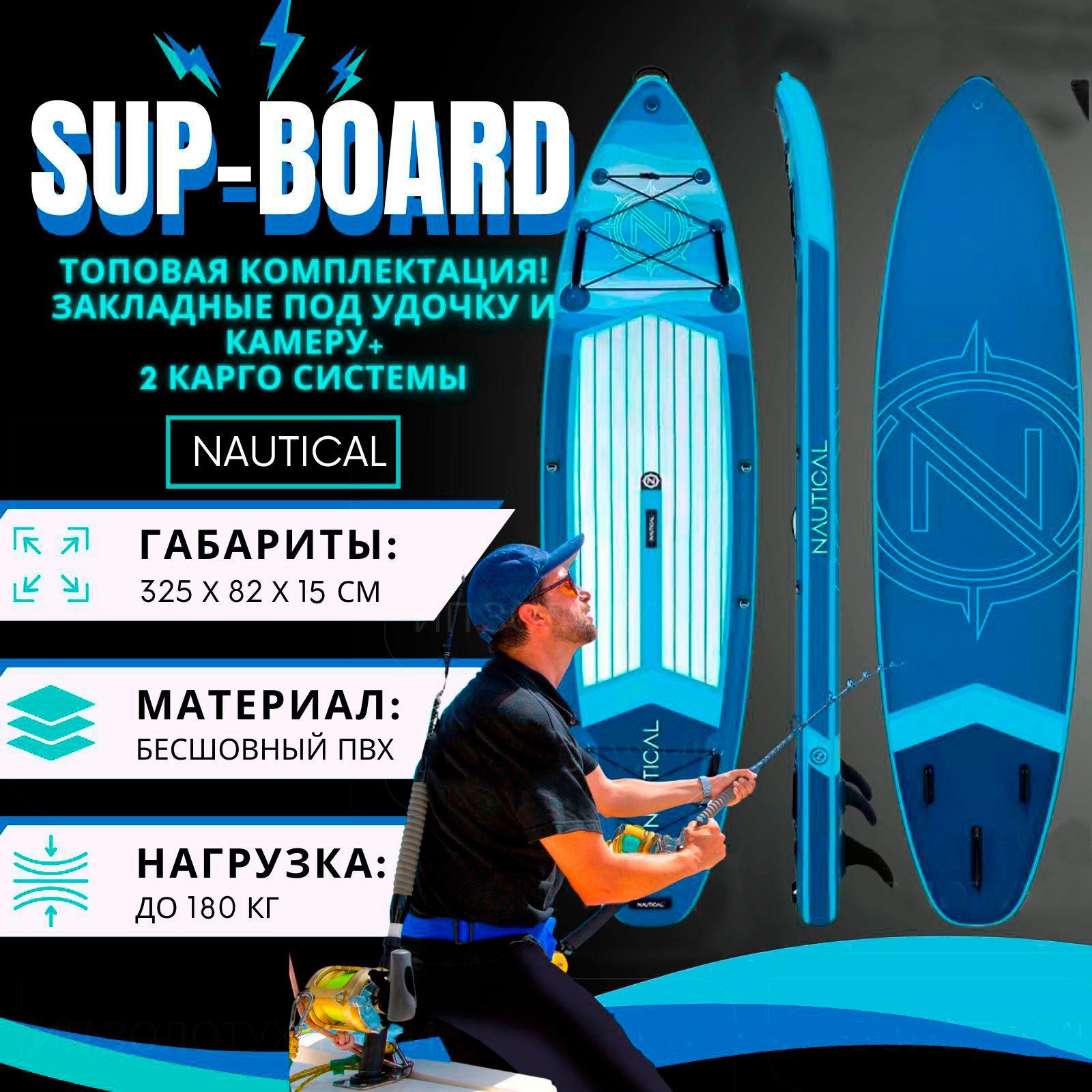 Надувной Sup board Nautical 325 см с полным комплектом для плавания с веслом и лишем / Сап доска для серфинга 325*82*15 см