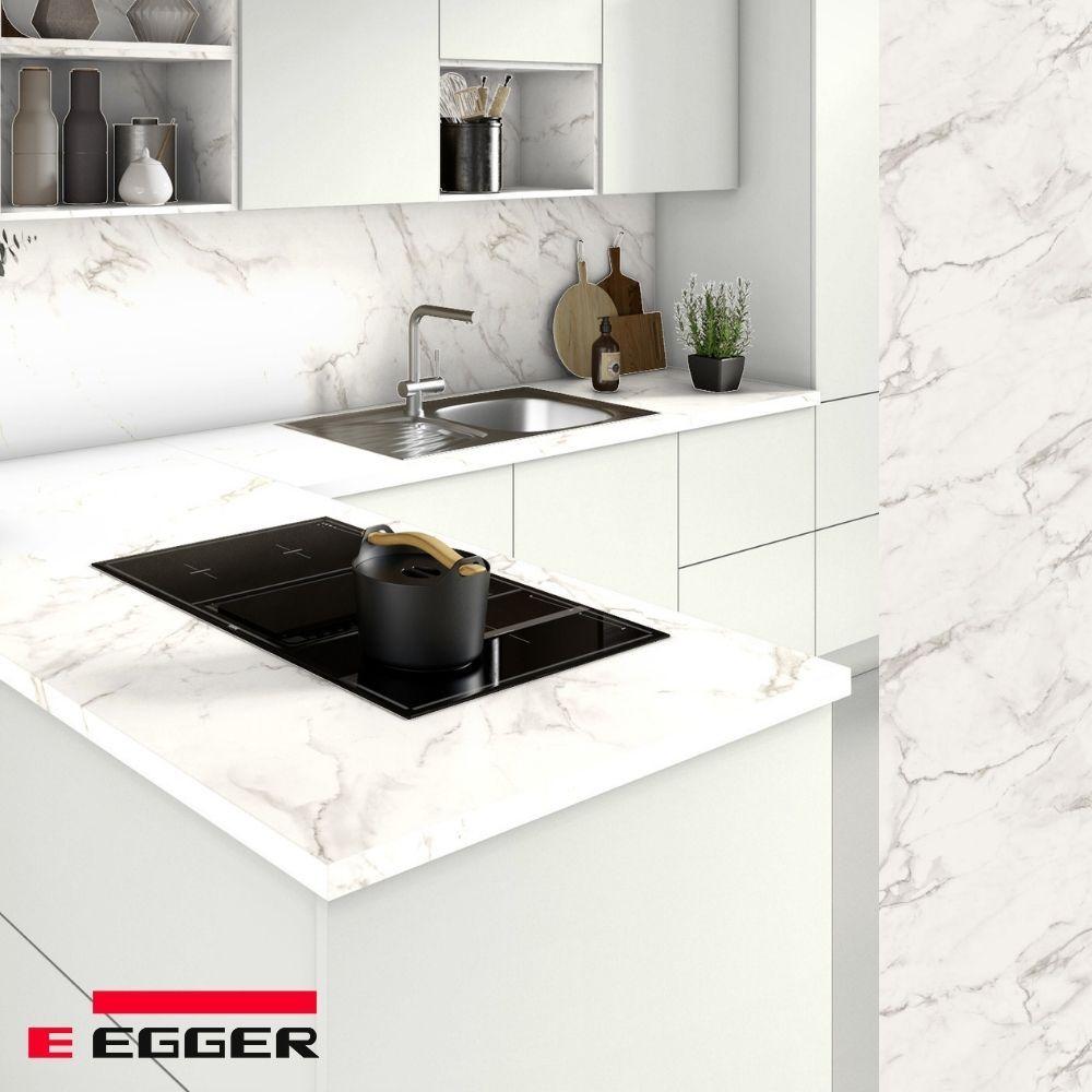 Столешница для кухни Egger 1600х600x38мм с торцевыми планками. Цвет - Мрамор Кристалл