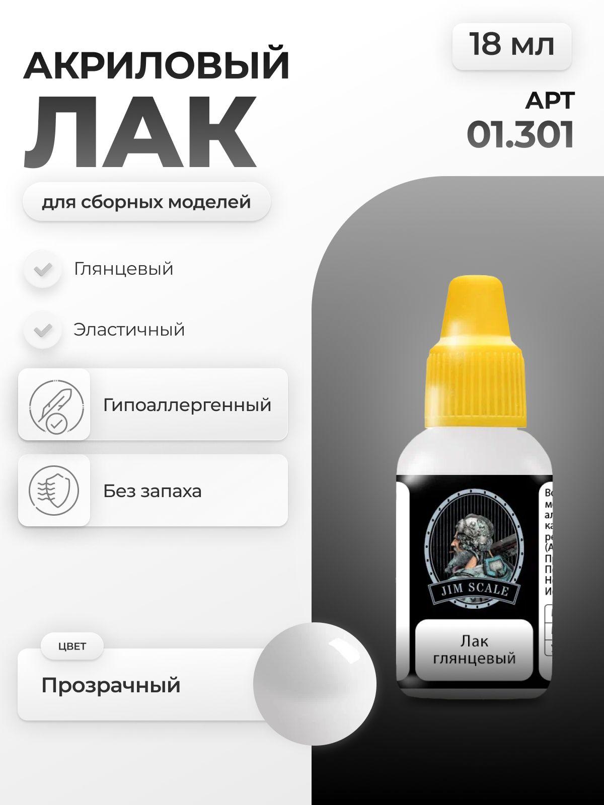 JIM SCALE | Лак акриловый глянцевый для творчества Jim Scale Gloss Varnish v.2, 18мл