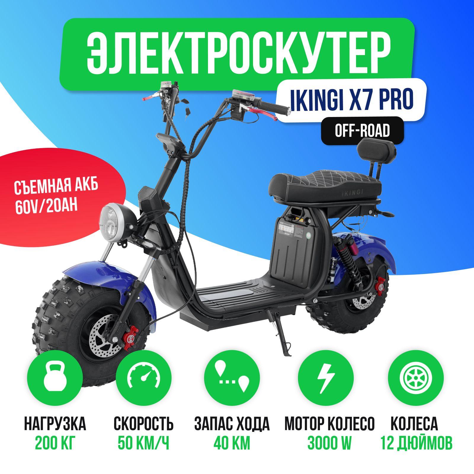 Электроскутер IKINGI X7 PRO OFF-ROAD 3000W - Синий