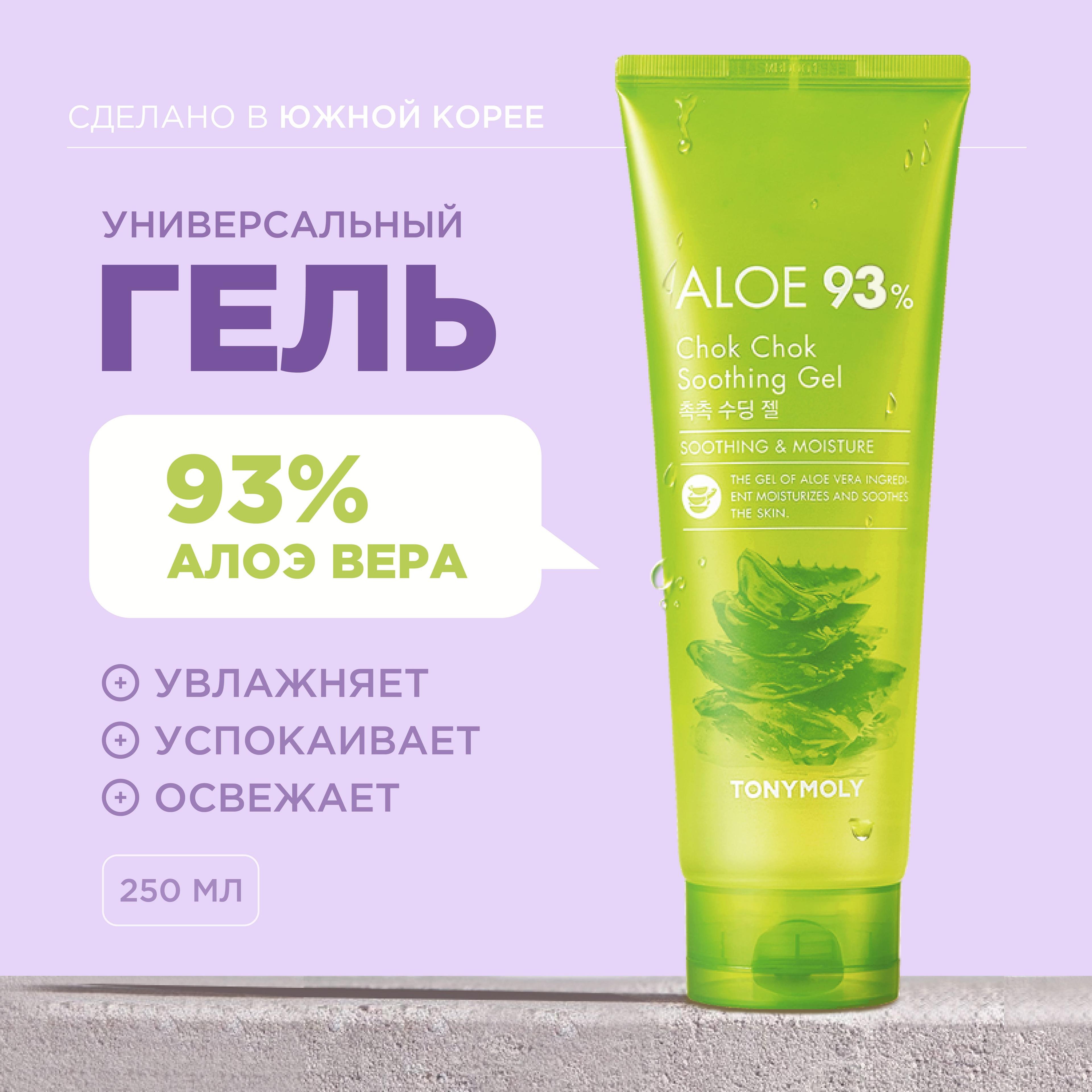 Tony Moly Алоэ гель для лица универсальный увлажняющий успокаивающий Корея Aloe 93% Chok Chok Soothing Gel, 250 мл