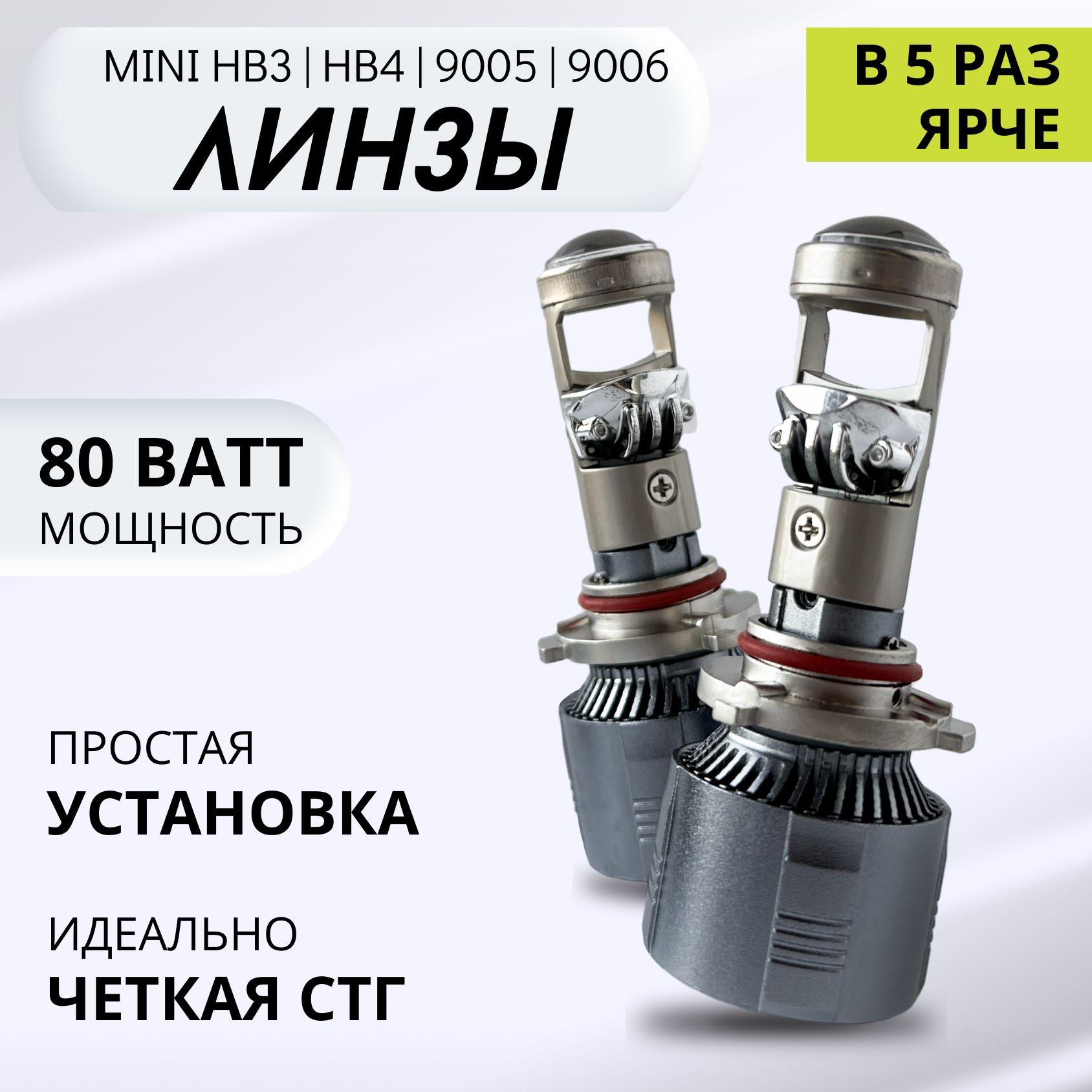 Светодиодные лампы HB3/HB4, мини линзы HB3 A80 PRO, LED лампы HB4, белые 6000k, 10000lm, LED линзы, без разбора фары, 2 шт