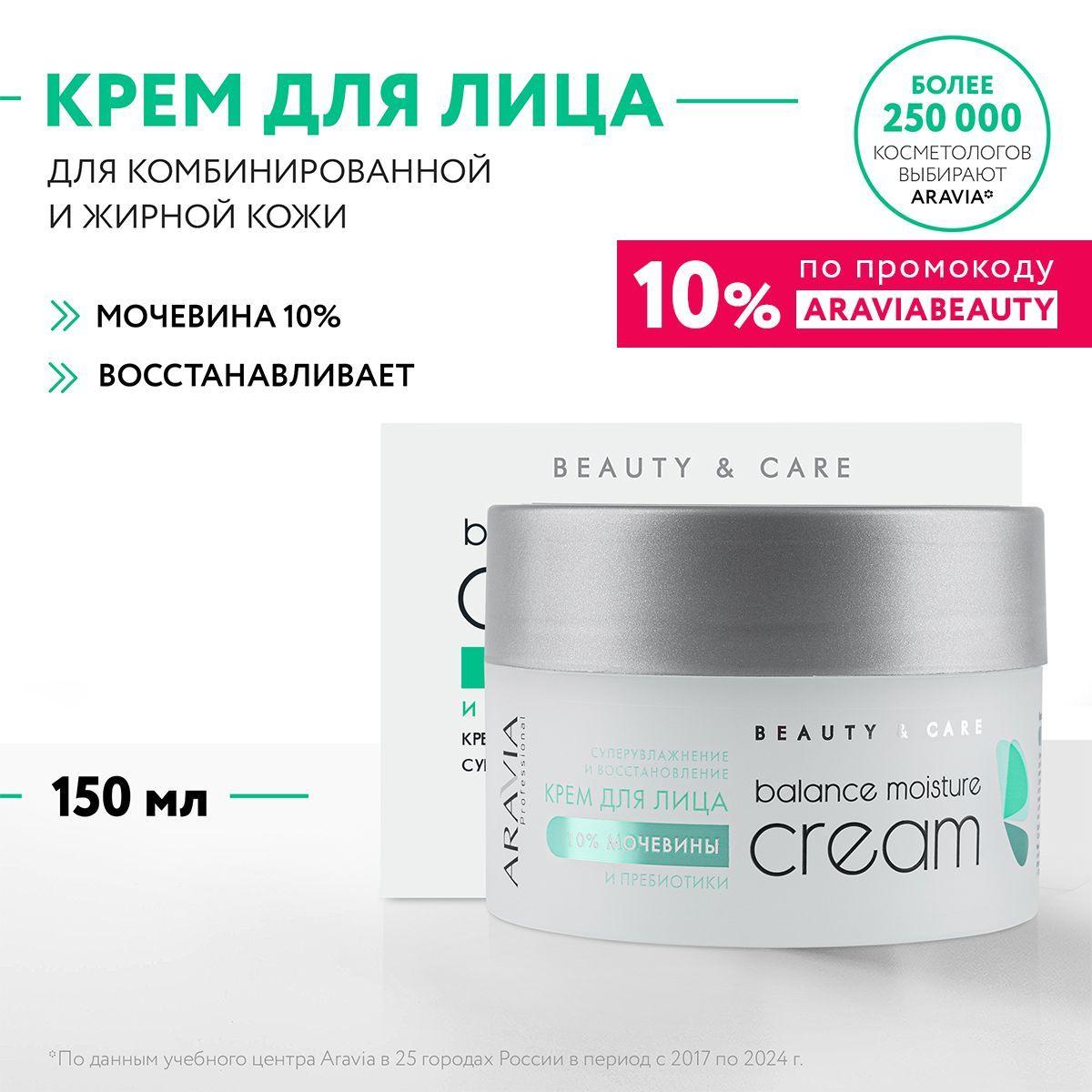 ARAVIA Professional Крем для лица суперувлажнение и восстановление с мочевиной 10% и пребиотиками, 150 мл