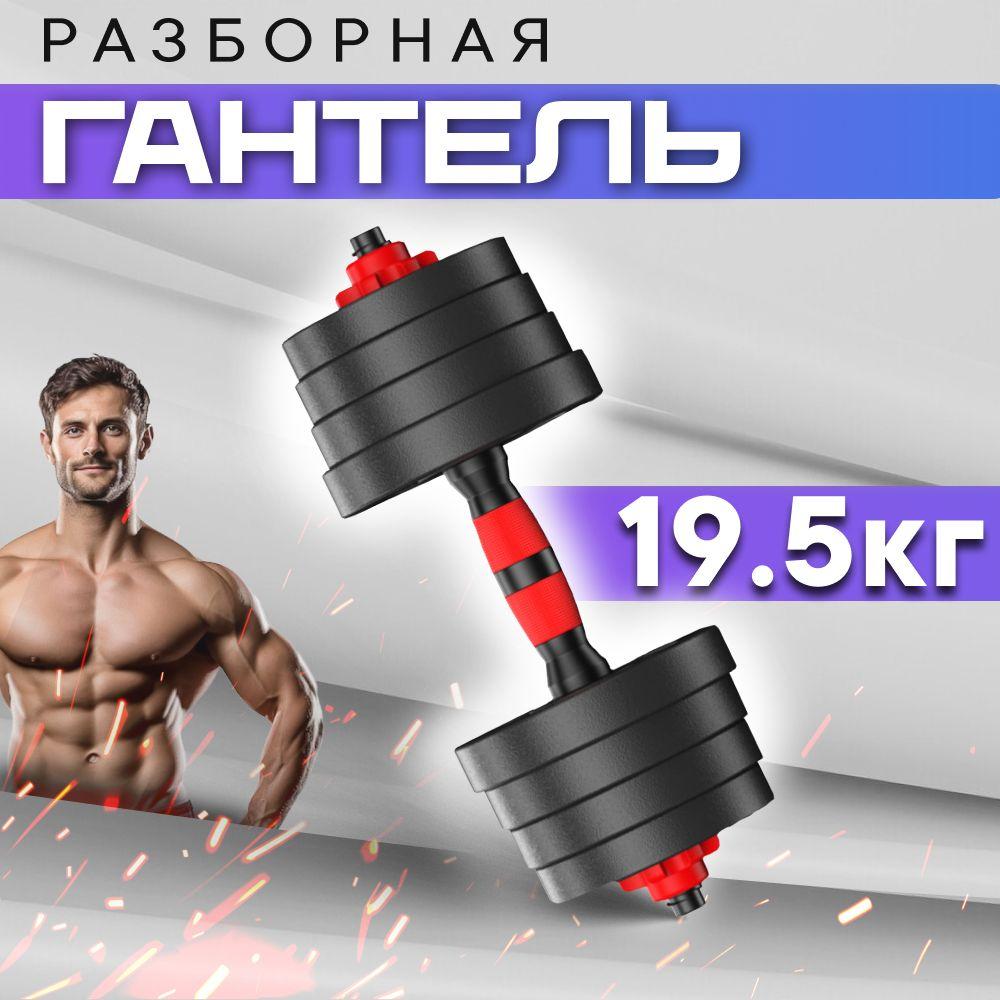 Гантель разборная 19,5 кг, для фитнеса и спорта регулируемые. Набор с грифом, трансформер, черный, красный цвет, для тренировок.