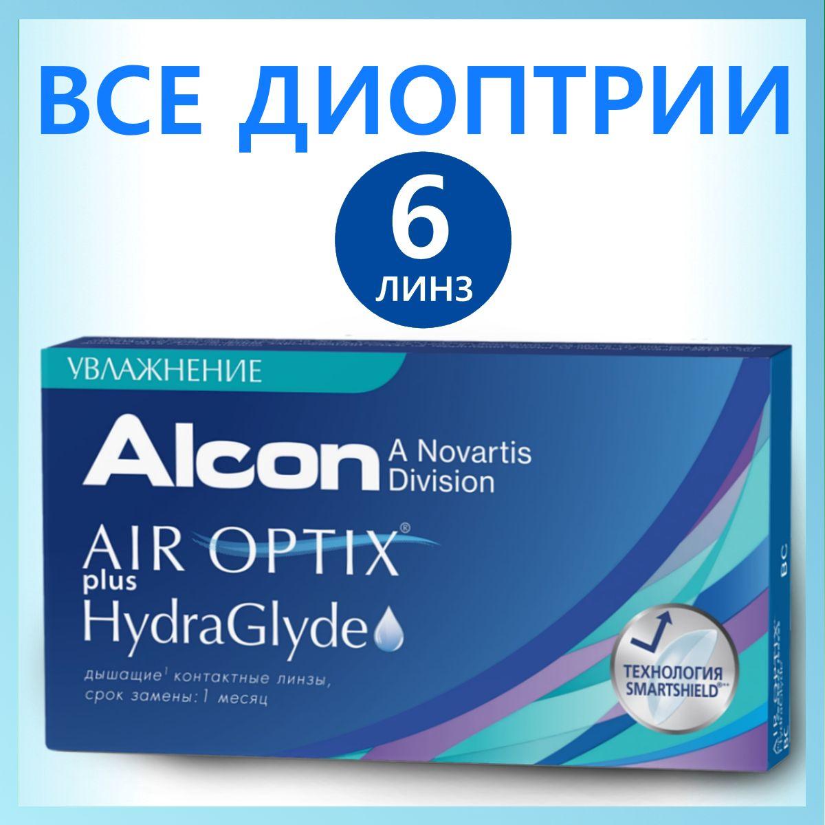 Контактные линзы для глаз Alcon Air Optix plus HydraGlyde ежемесячные, 6 шт, 8.6, -1.75