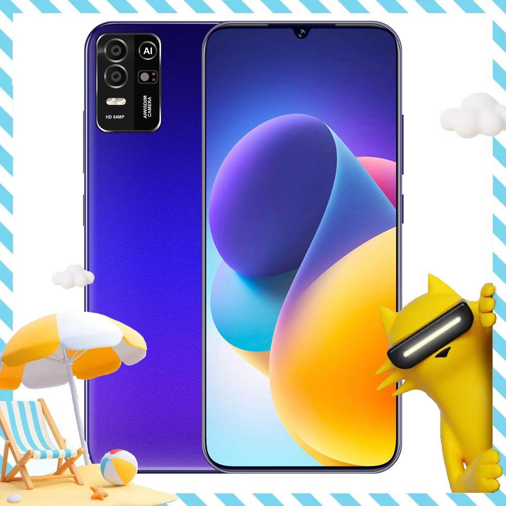 Смартфон Note30* 6,8  -дюймовый HD-экран smart island, NFC, подарок для игр и развлечений в офисе, поддержка русского языка и сети 5G 6/128 ГБ, синий