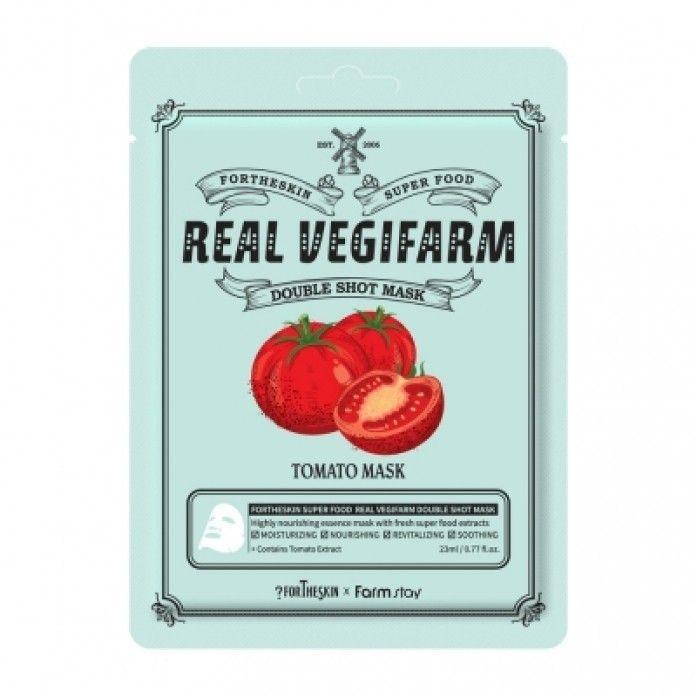 FORTHESKIN Тканевая маска для лица ТОМАТ FORTHESKIN SUPER FOOD REAL VEGIFARM DOUBLE SHOT MASK - Tomato Mask, 23 мл