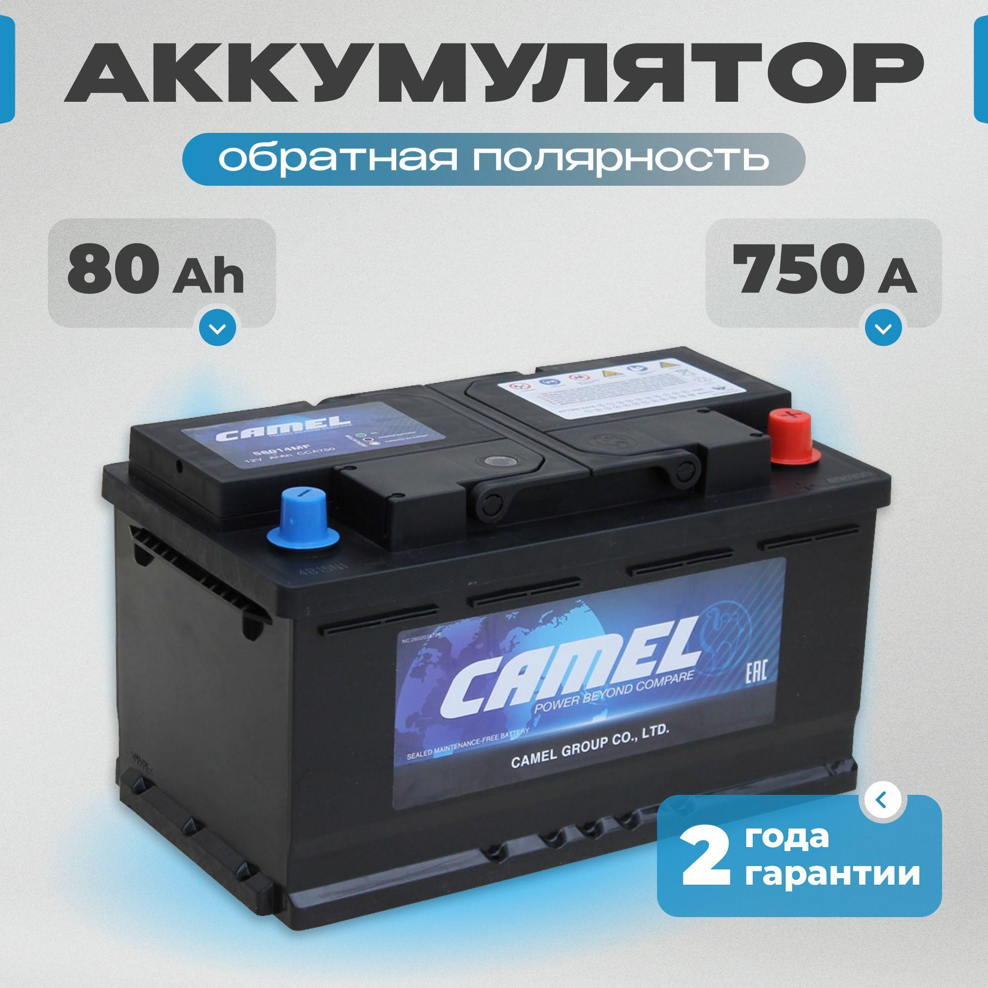 Аккумулятор автомобильный 12v 80 Ah CAMEL 80 Ah 750 А R+ обратная полярность 313x175x175 стартерный акб для автомобиля, машины