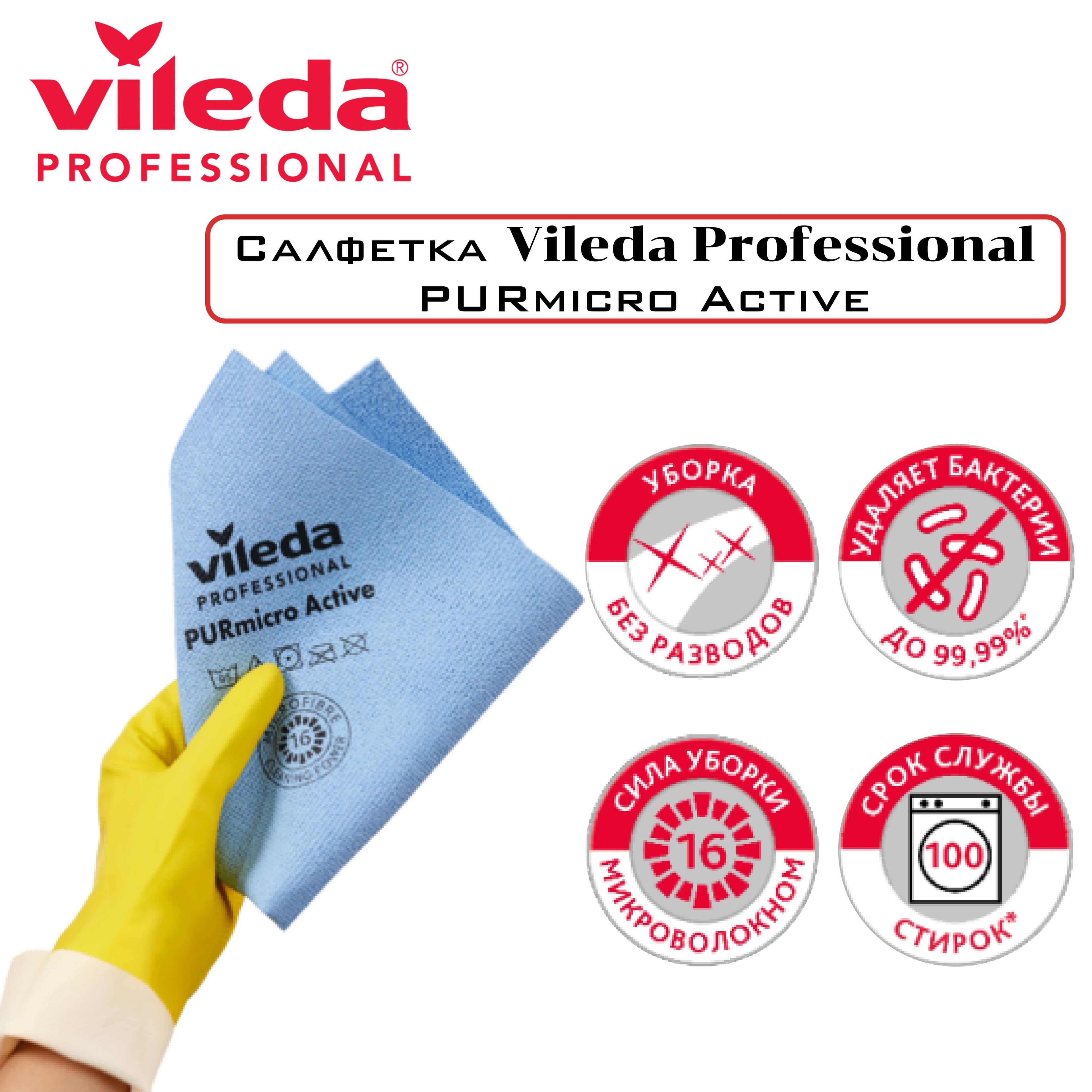 Салфетка для уборки Vileda Professional PURmicro Active 38х35 см -1 шт. синяя