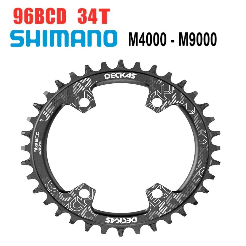 Звезда передняя Deckas 34T 96BCD, Narrow Wide, для шатунов Shimano M4000 - M9000, цвет черный