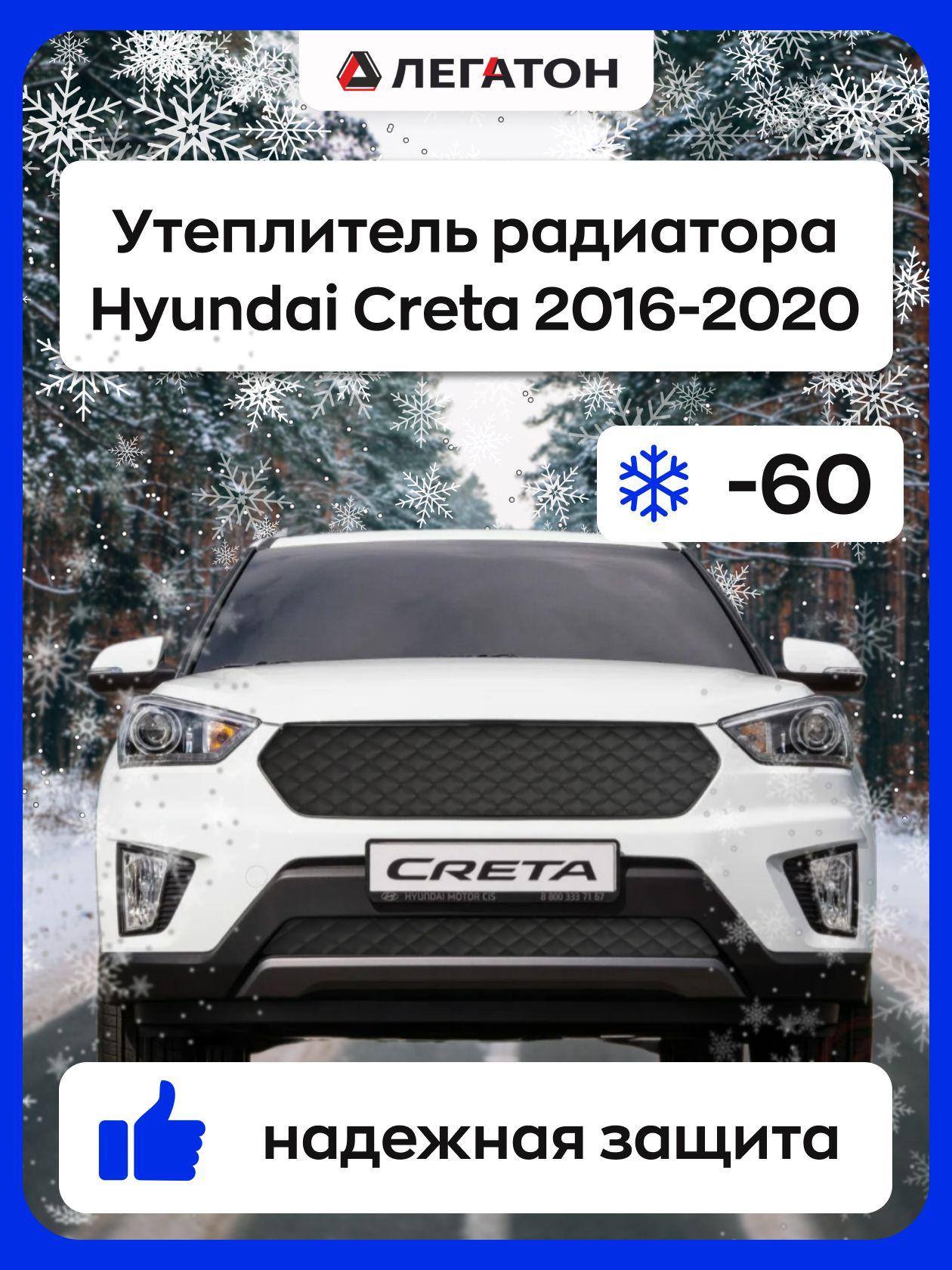 Автомобильный утеплитель, защита радиатора зимняя для Hyundai Creta 2016-2020 (Хендай Крета)