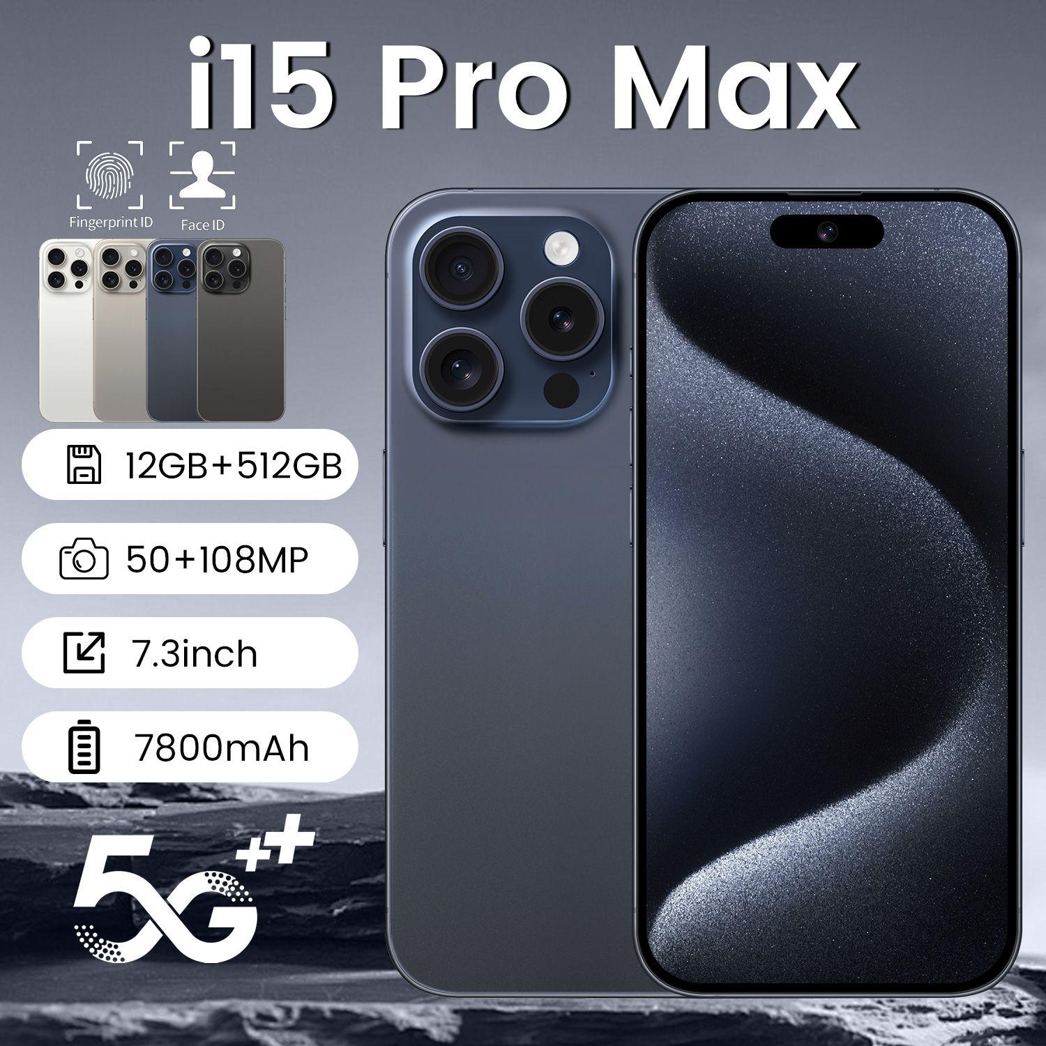 Astarry Смартфон i 15 Pro Max 10 ядер (2 ГГц), 2 SIM, In-cell, 3040x1440, 90 Ггц, камера 50Мп+3 Мп, селфи-камера 5Мп, NFC, 5G, GPS, 7800 мАч Global 12/512 ГБ, синий