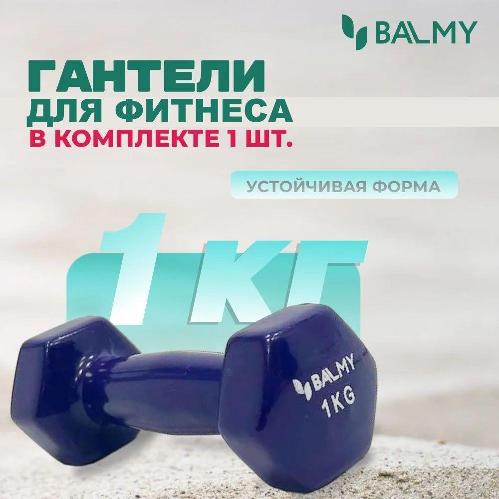 Гантель для фитнеса 1 кг шестигранная BALMY для занятий спортом и домашних тренировок / Спортивная гиря для фитнеса и йоги / Гантеля для снижения веса дома, в тренажерном зале (фиолетовая) 1 шт