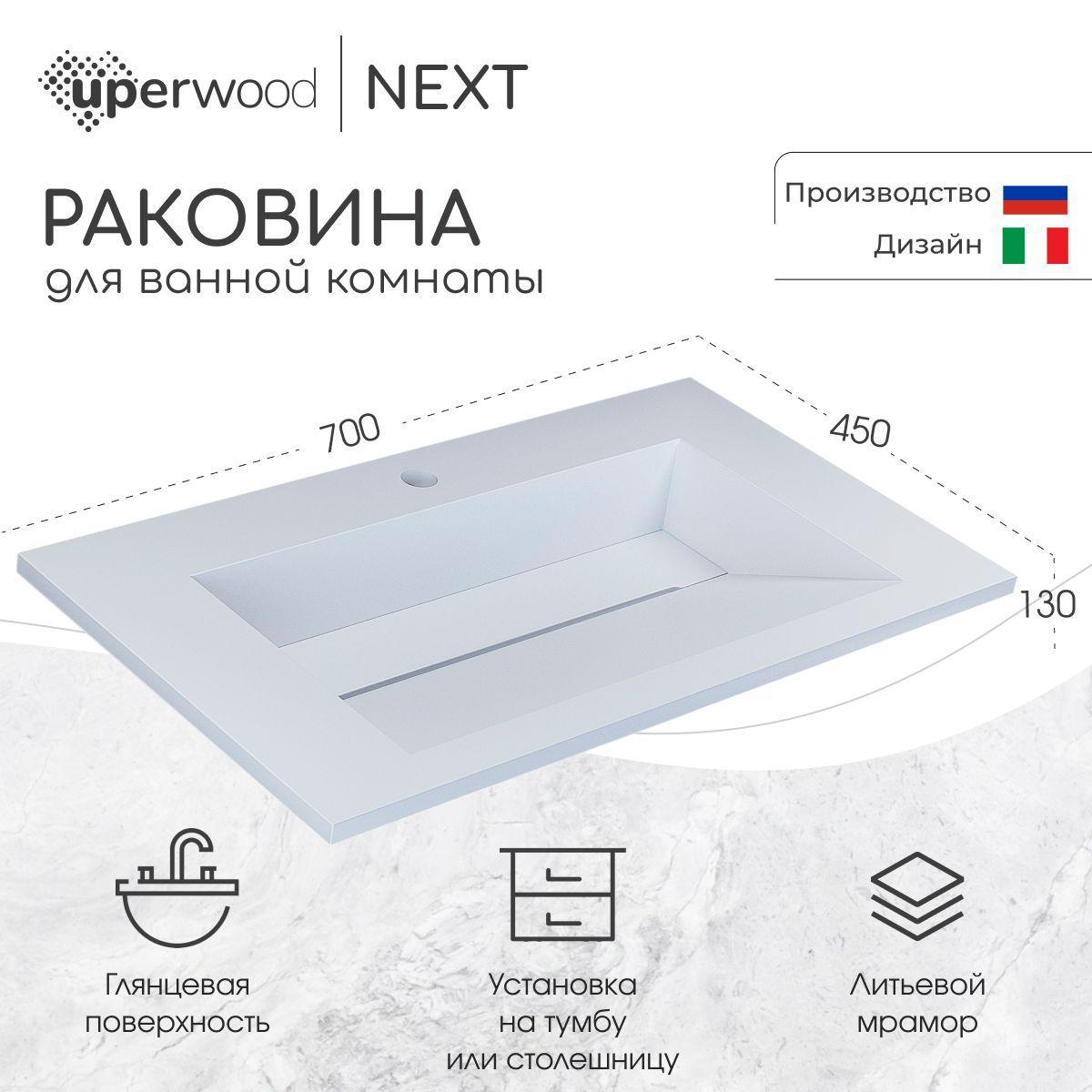 Раковина для ванной Uperwood Next Premium 70х45х13 см, белая глянцевая