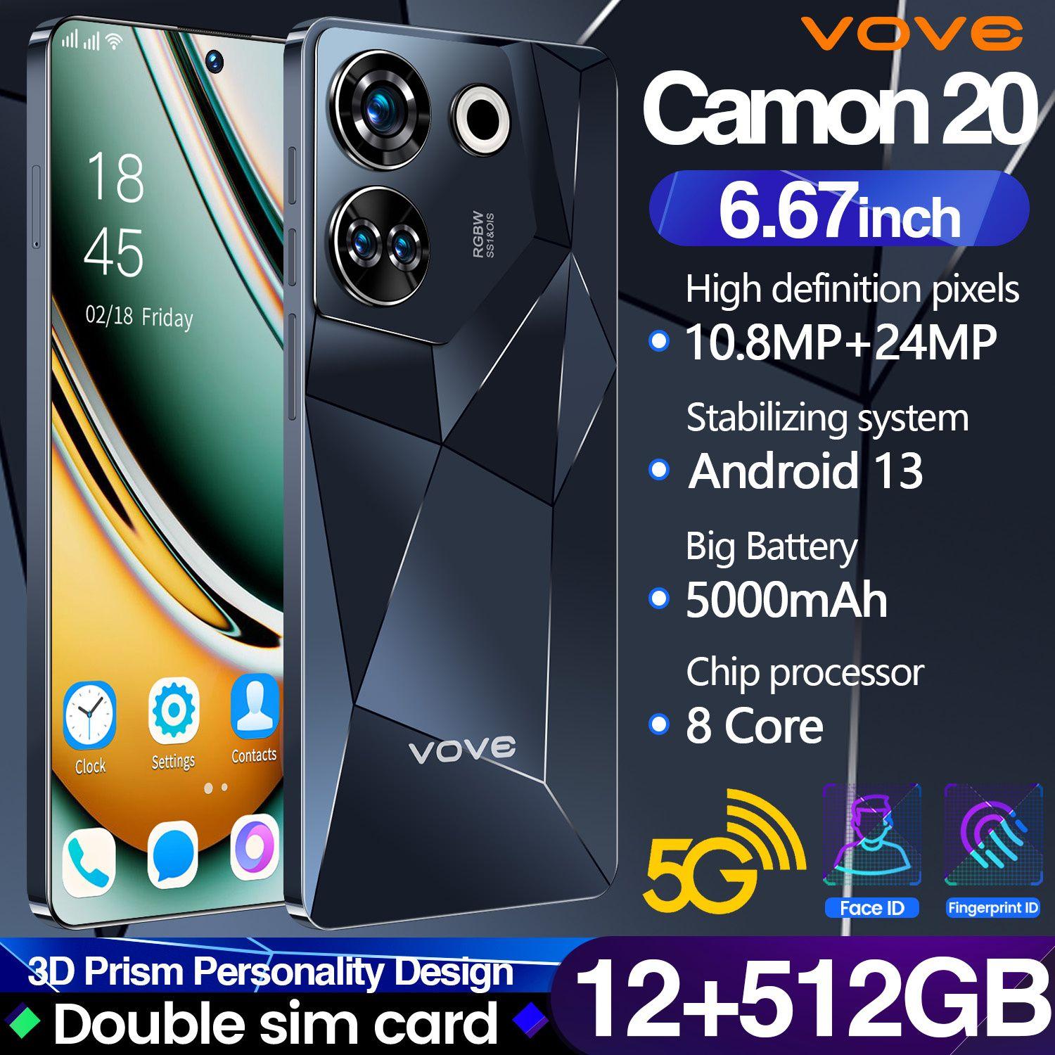 Смартфон Ультра тонкий новый мобильный телефон Camon 20 Dual SIM Dual Standby Smartphone Ультра низкая цена Музыкальный мобильный телефон Игровой мобильный телефон HP Большая память Большой аккумулятор Импортный чип Экстремальная производительность Фирменный мобил EU 8/512 ГБ, темно-синий