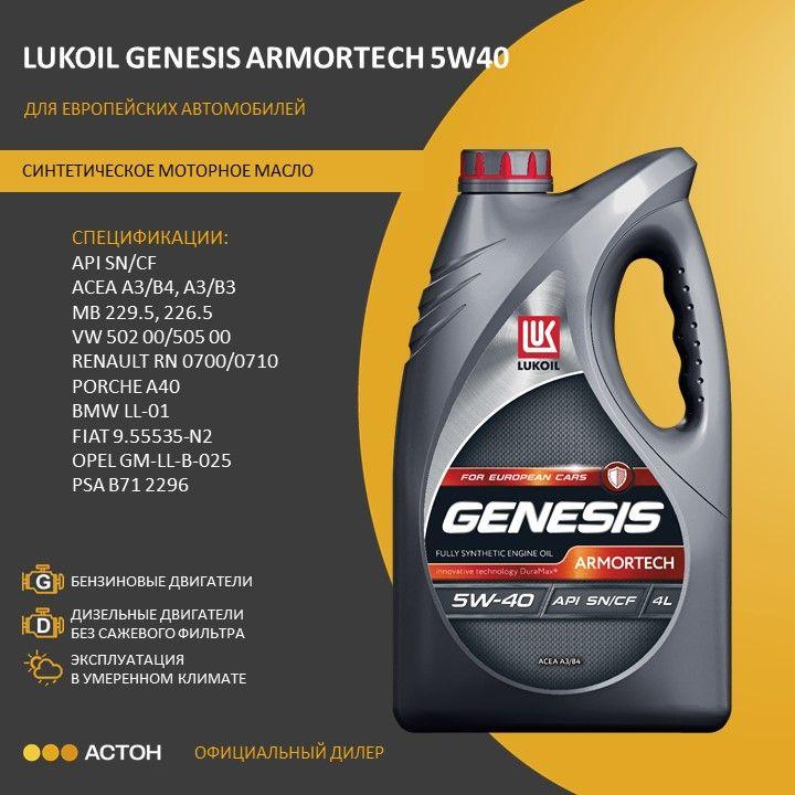 ЛУКОЙЛ (LUKOIL) GENESIS ARMORTECH 5W-40 Масло моторное, Синтетическое, 4 л