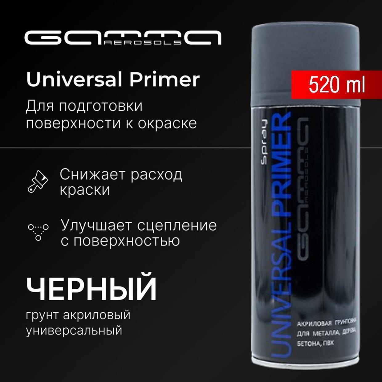 520мл. Грунт праймер акриловый чёрный аэрозольный баллончик Gamma Paint