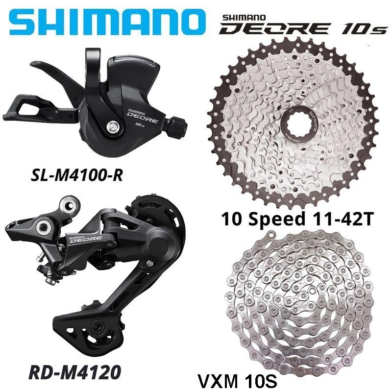 Shimano Deore M4100, группа 1x10, переключение SL-R/RD (С окном), кассета Sunshine 11-42T, цепь VXM 10S, Комплект для переключения скоростей велосипеда (набор из 4 шт.)