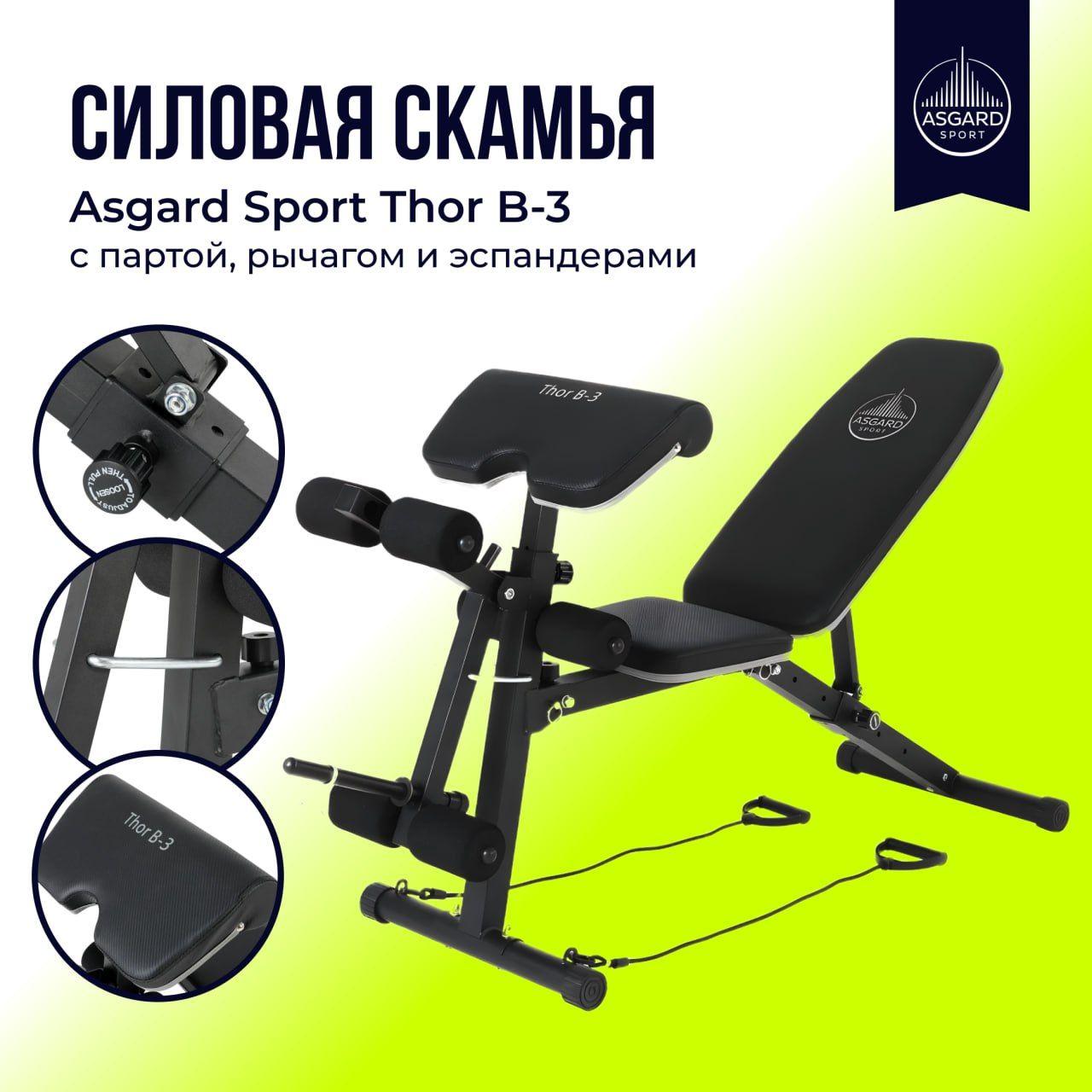 Силовая скамья Asgard Sport Thor B-3 с партой, рычагом и эспандерами, складная